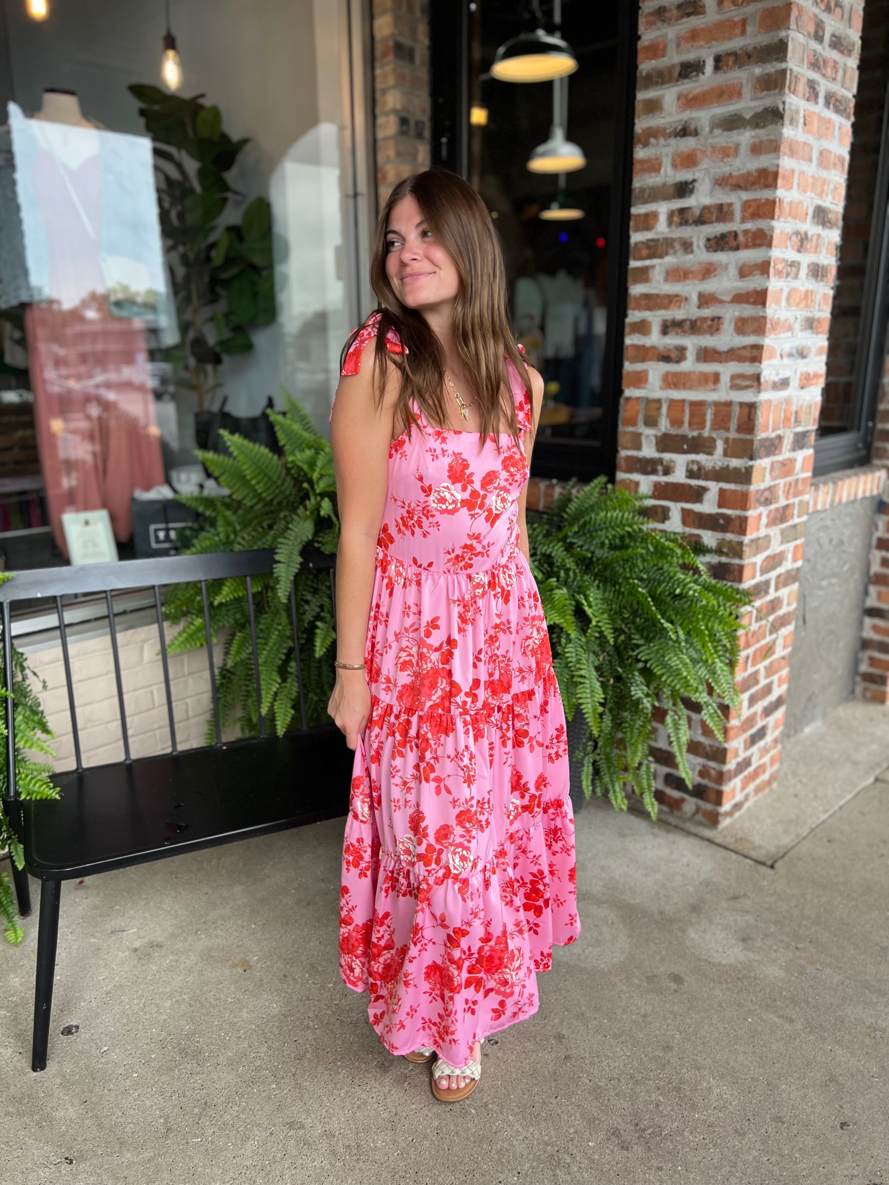 Pink Tiered Floral Dress