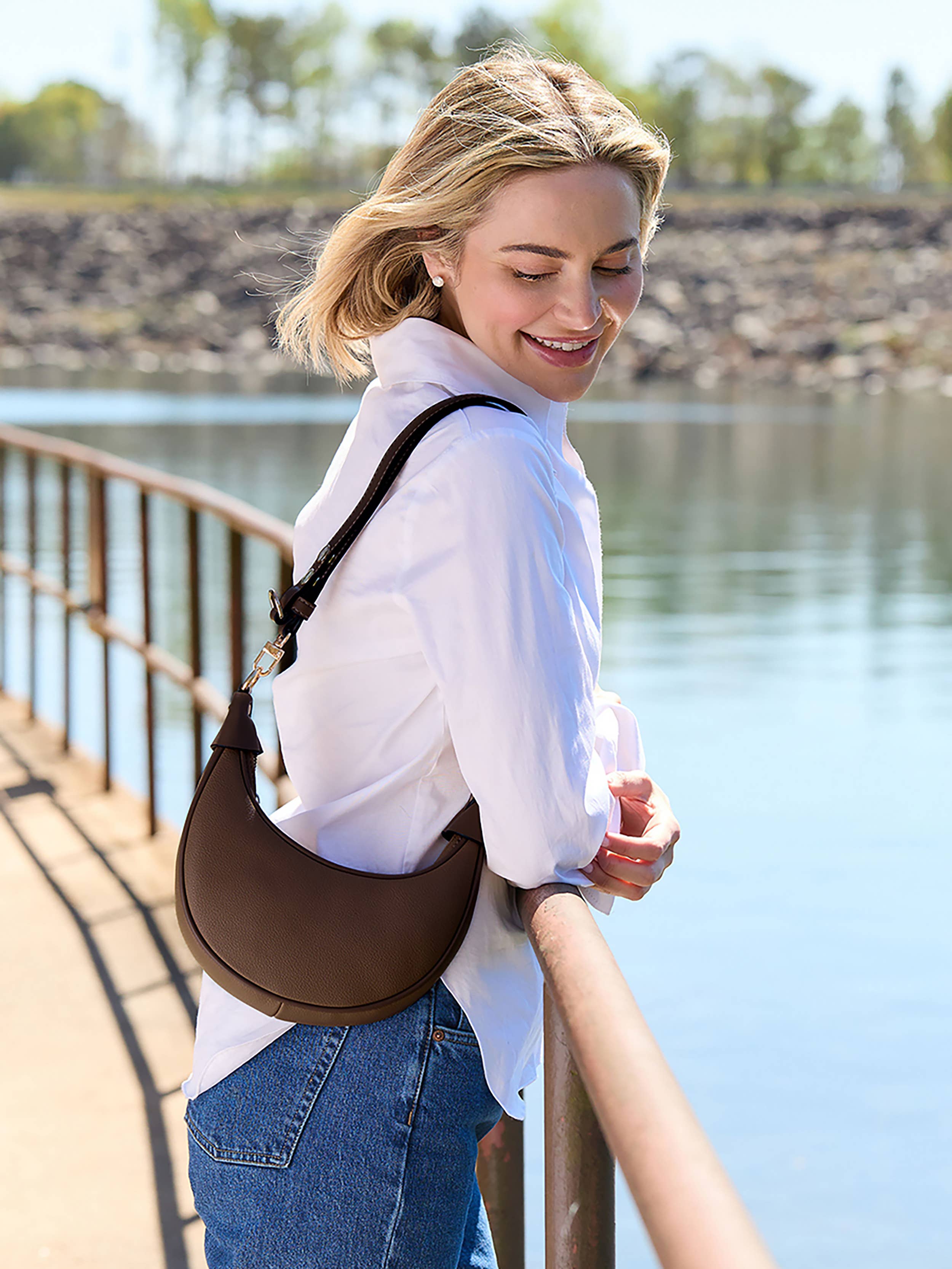 Espresso Moon Shoulder Bag w/ Chain