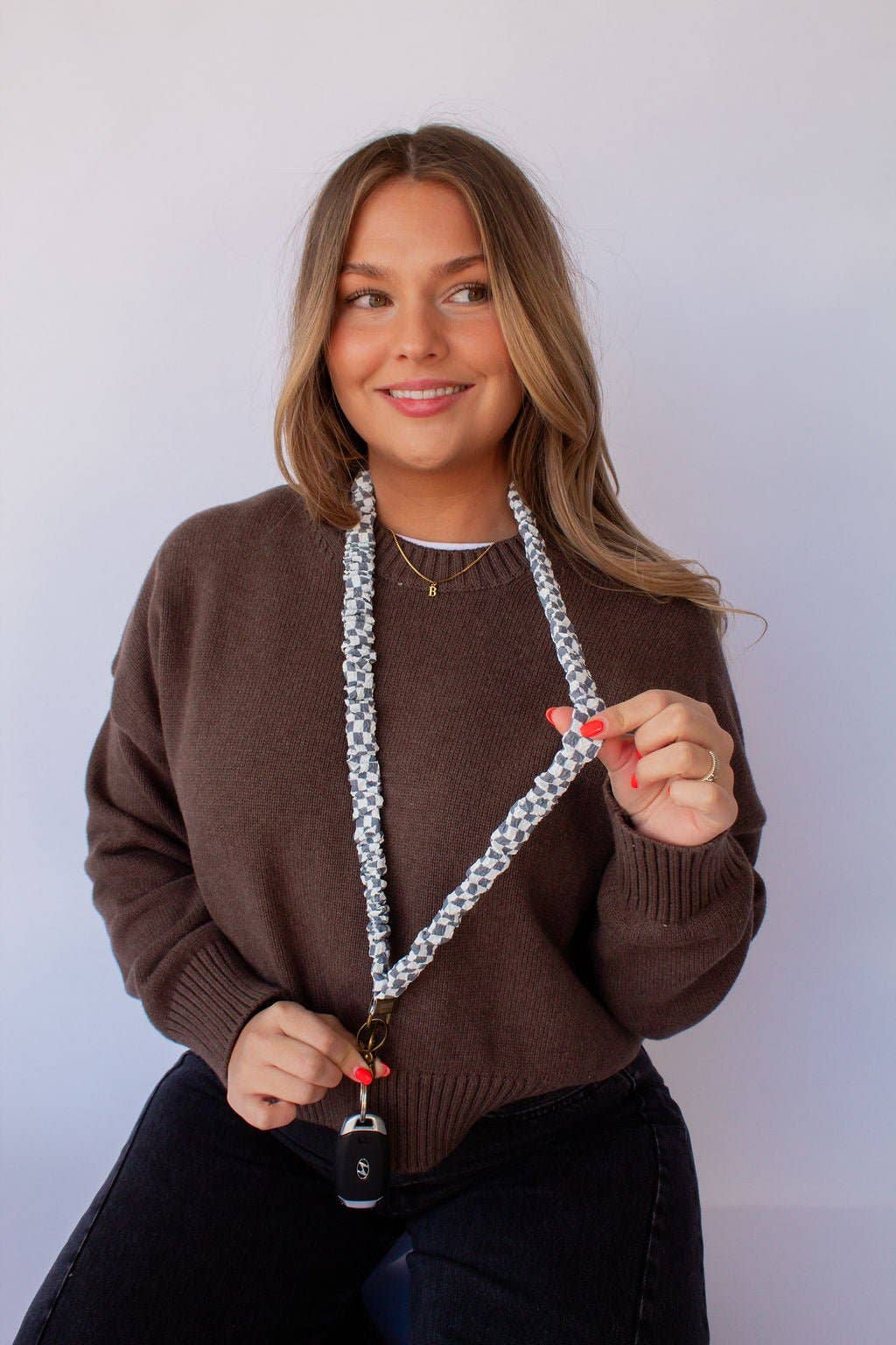 Grey Checkered Lanyard