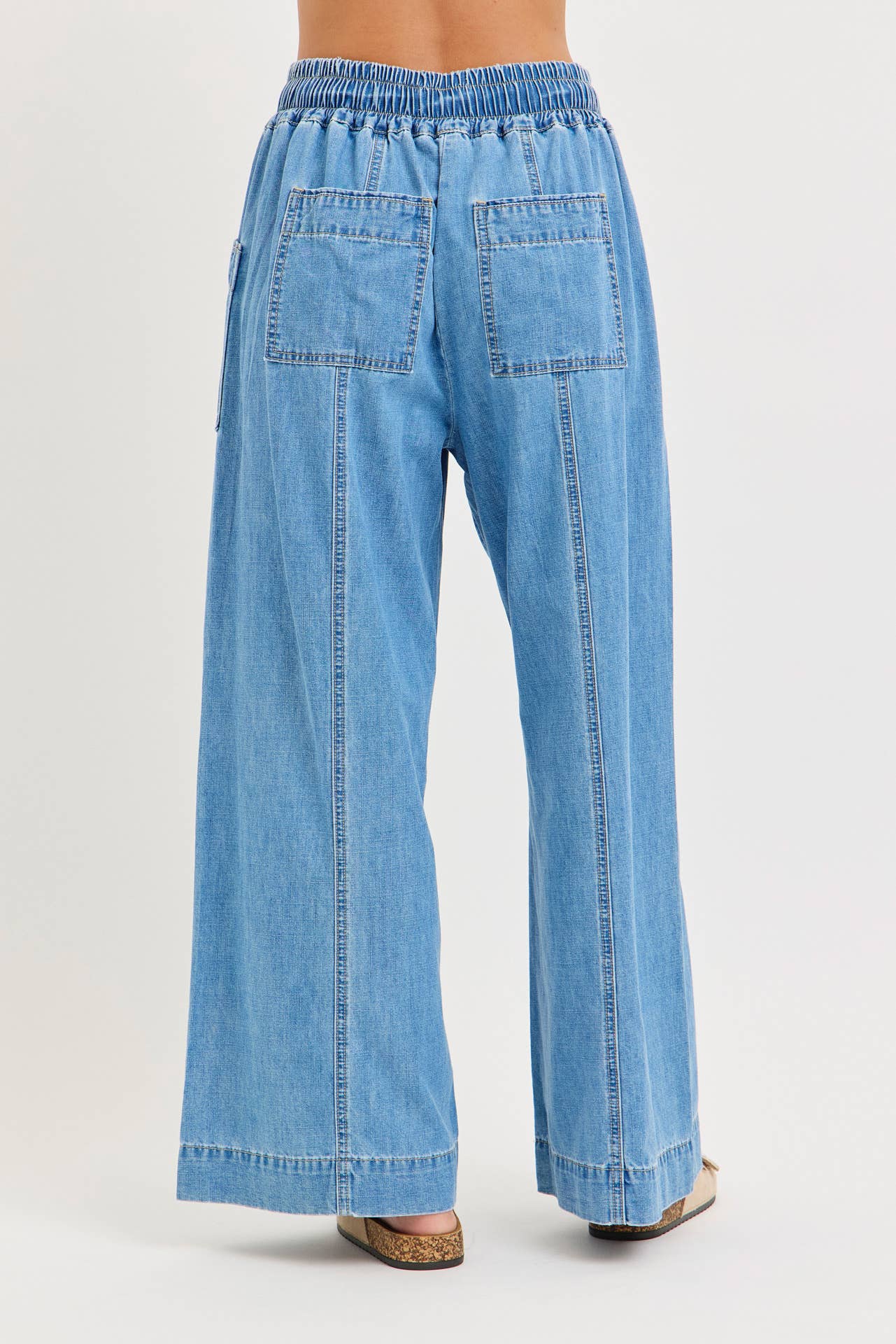 Denim Pull On Wide Leg Pants