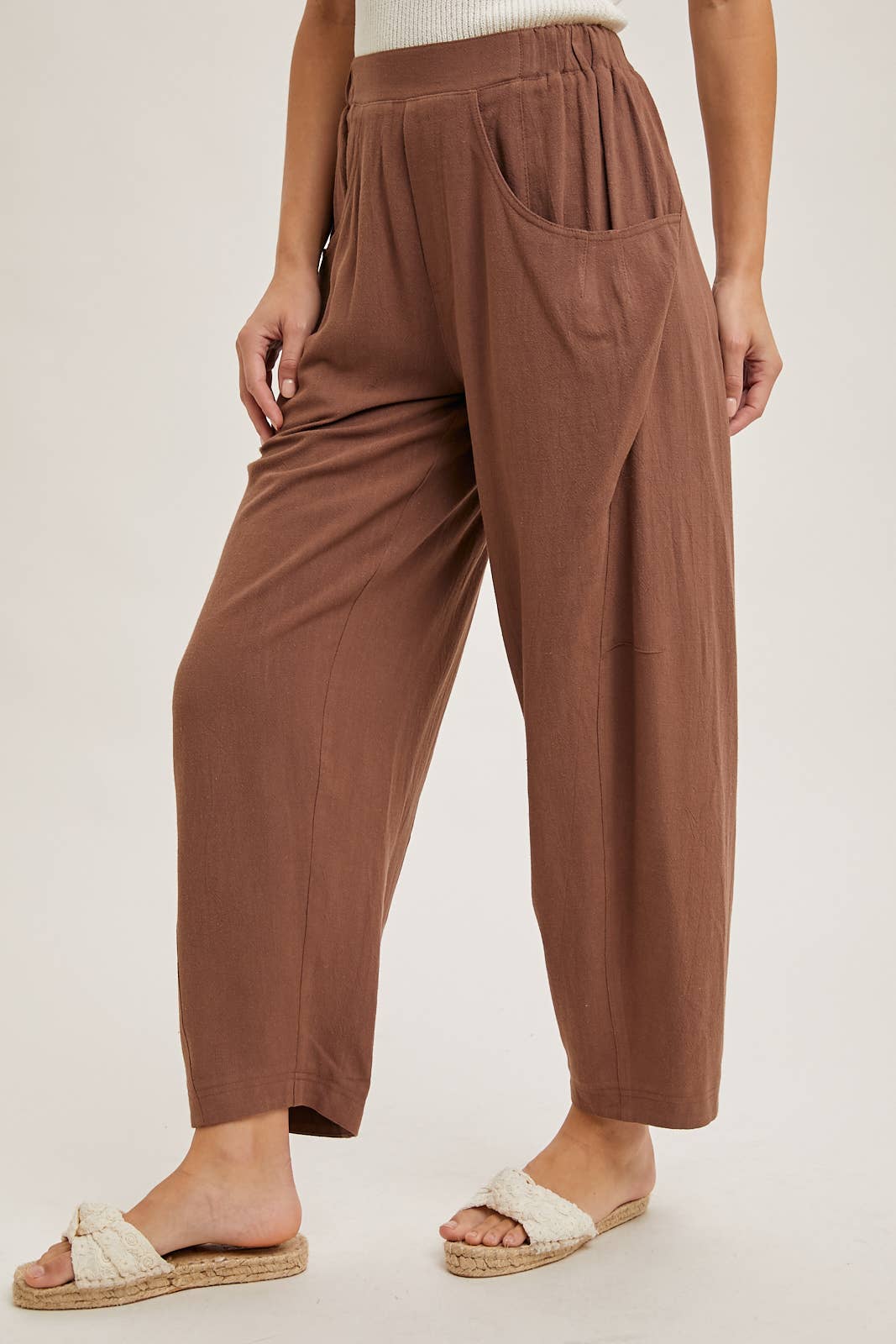 Brown Relaxed Barrel Pants