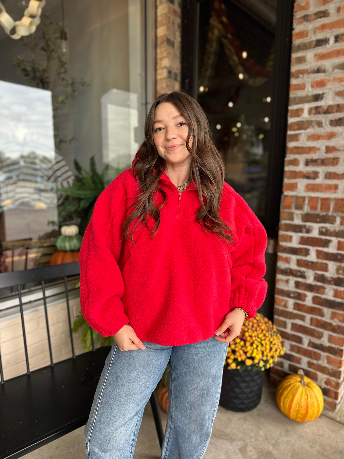 Red Half Zip Fleece Hoodie