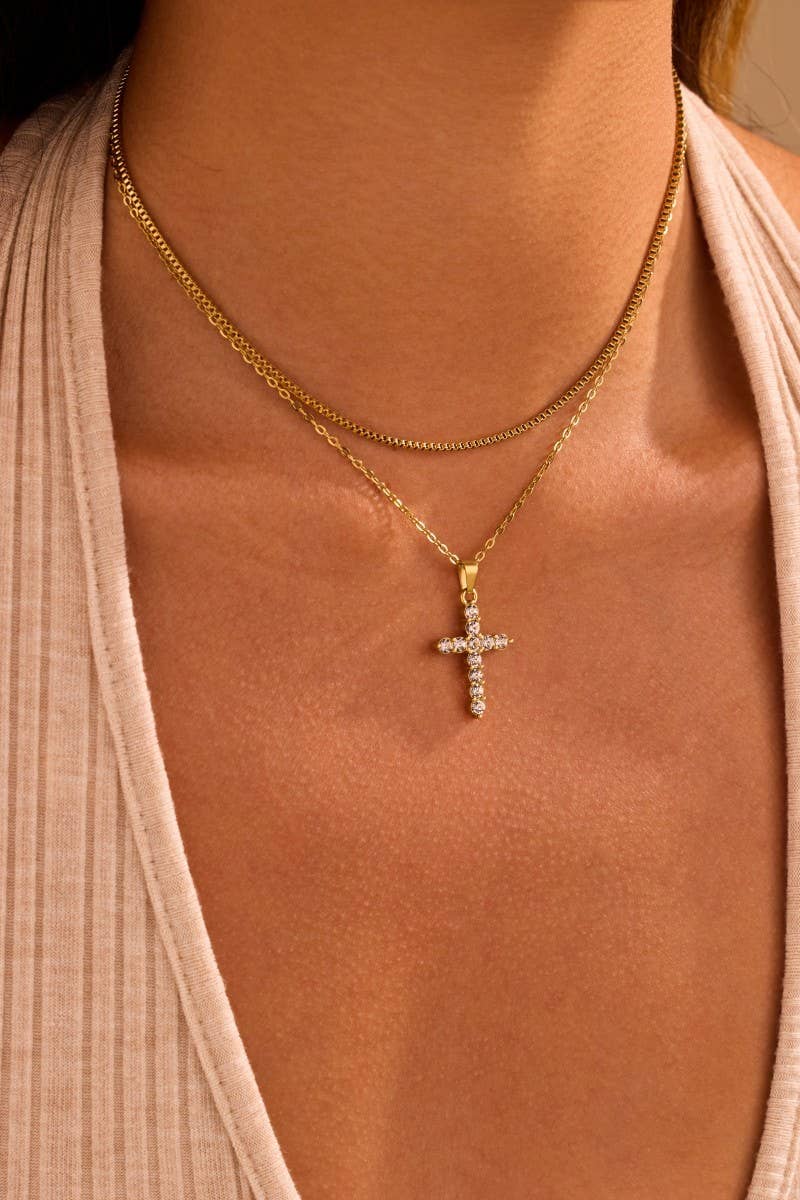 18K Layered Cross Necklace