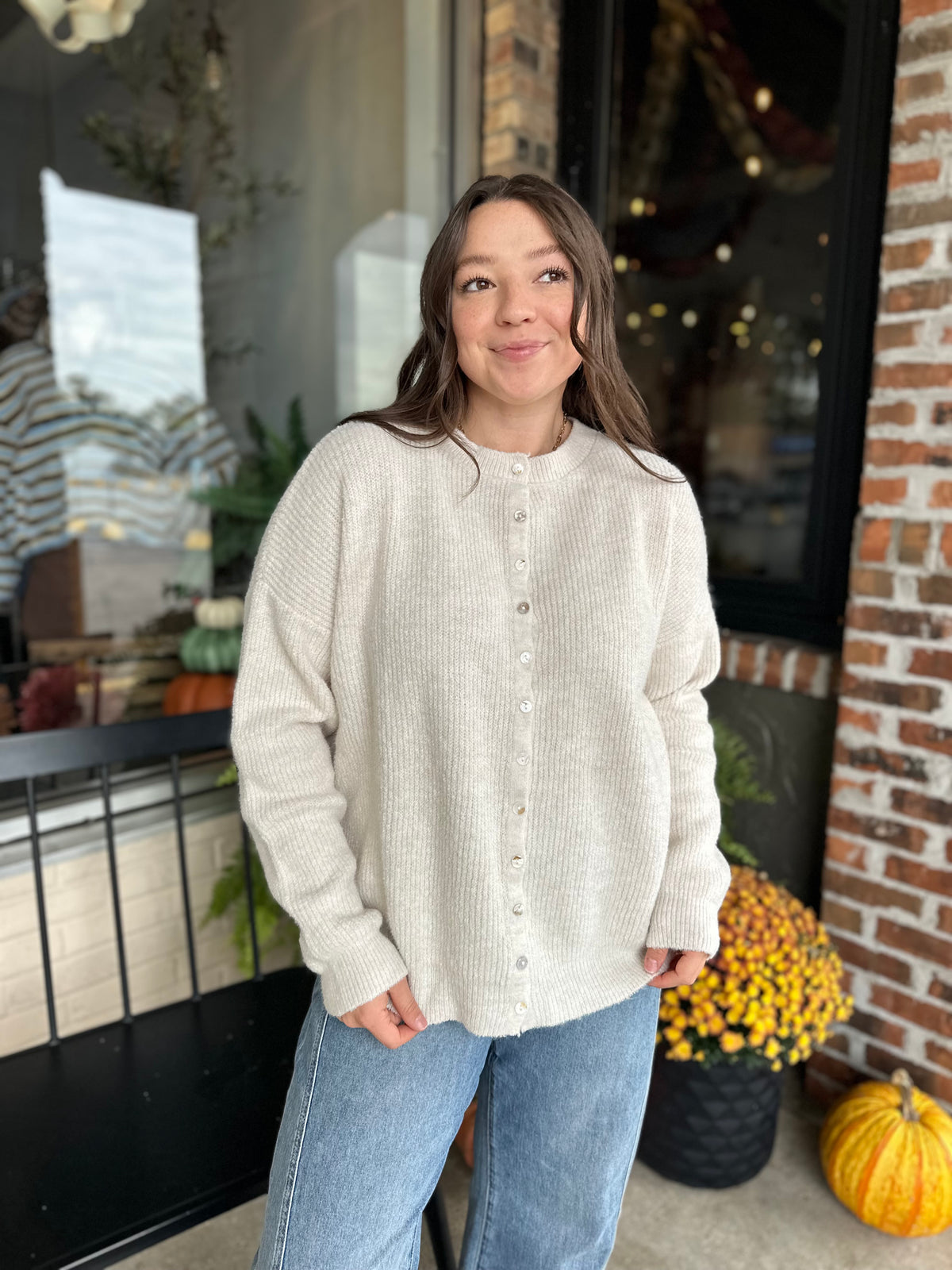 Ivory Ribbed Button-Front Cardigan
