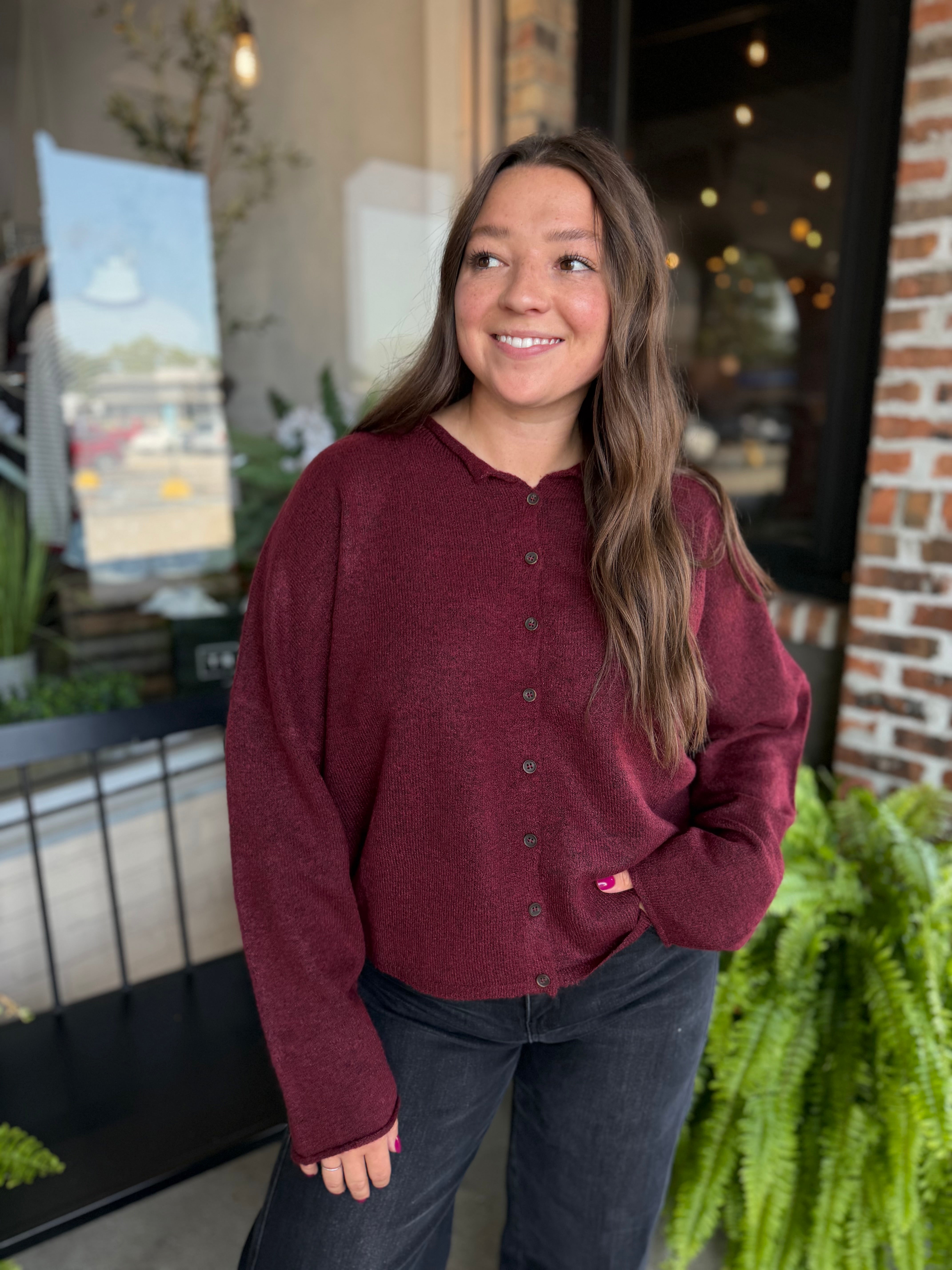 Burgundy Button Down Knit Cardi