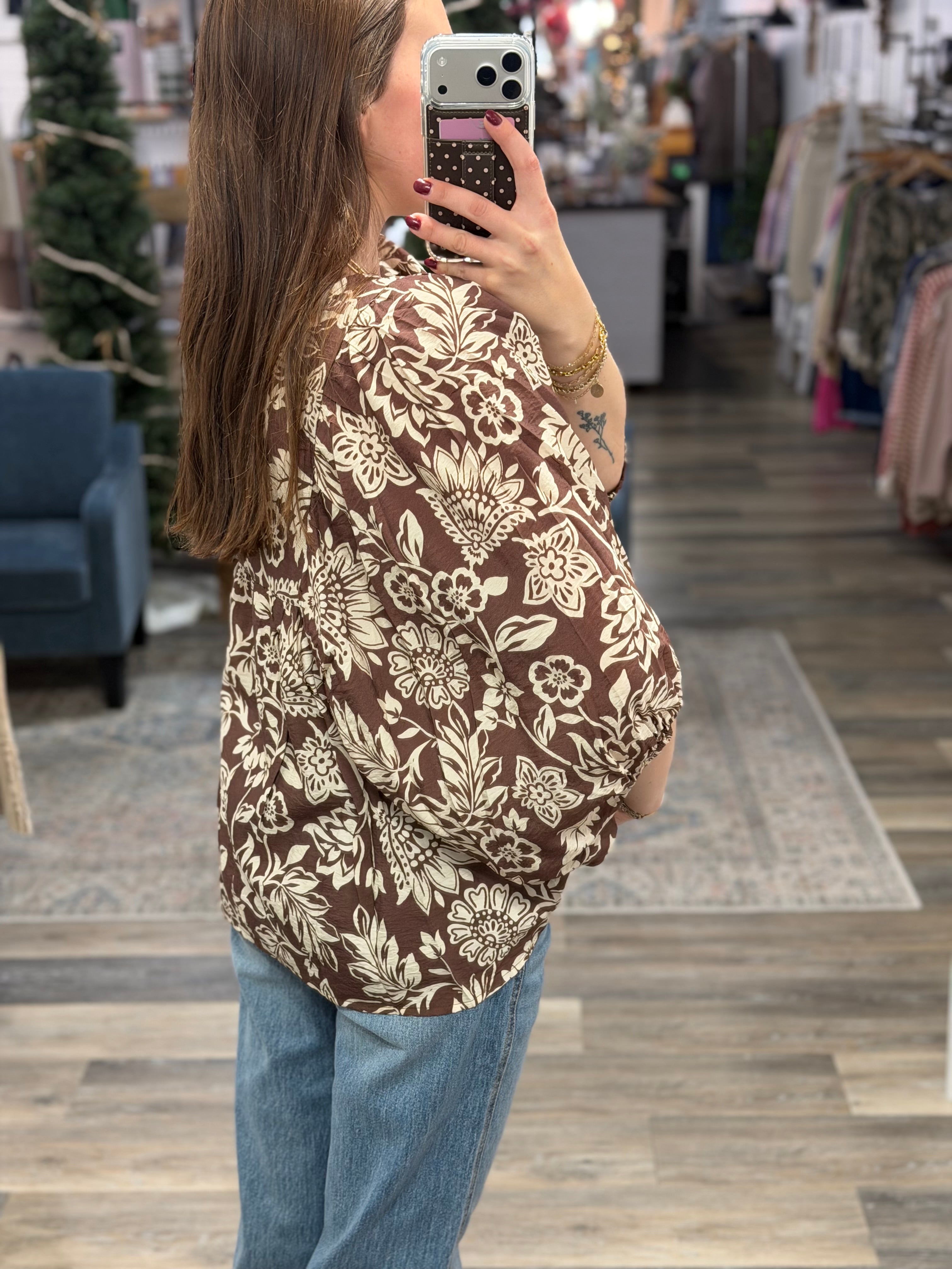Mocha Boho Printed Blouse - FINAL SALE