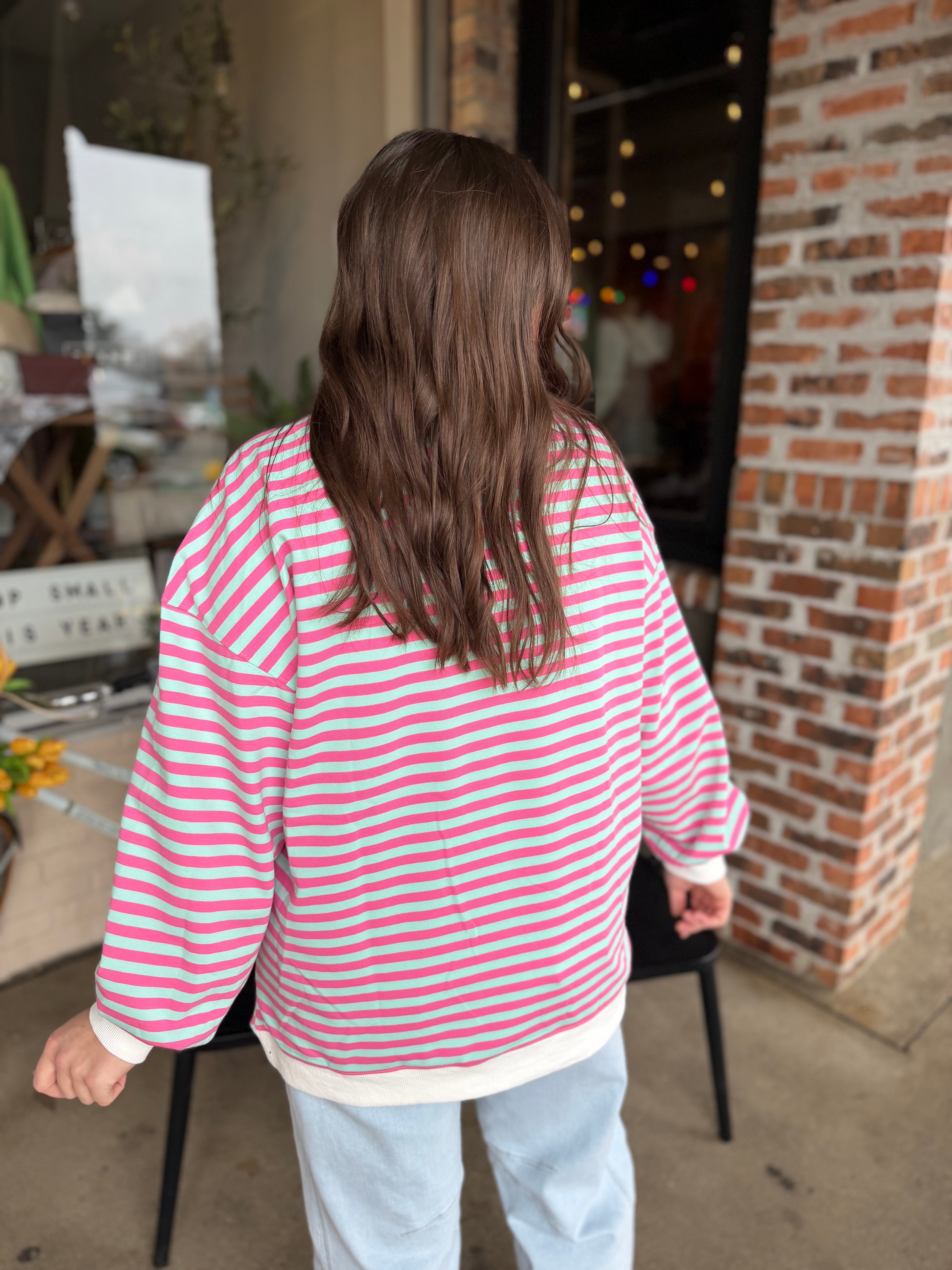 Pink & Blue Stripe Sweatshirt