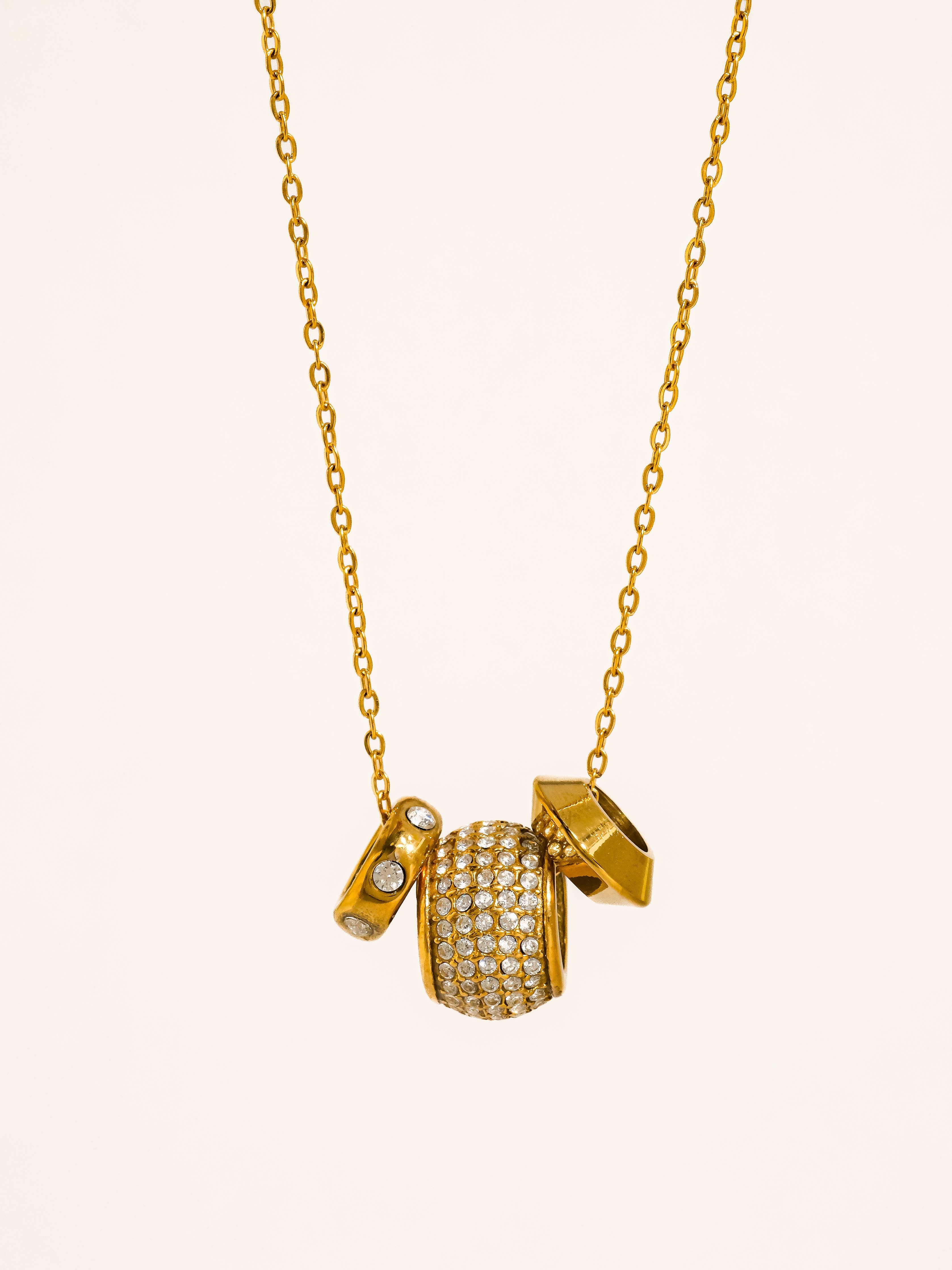 18K Gold Non-Tarnish CZ Bead Necklace