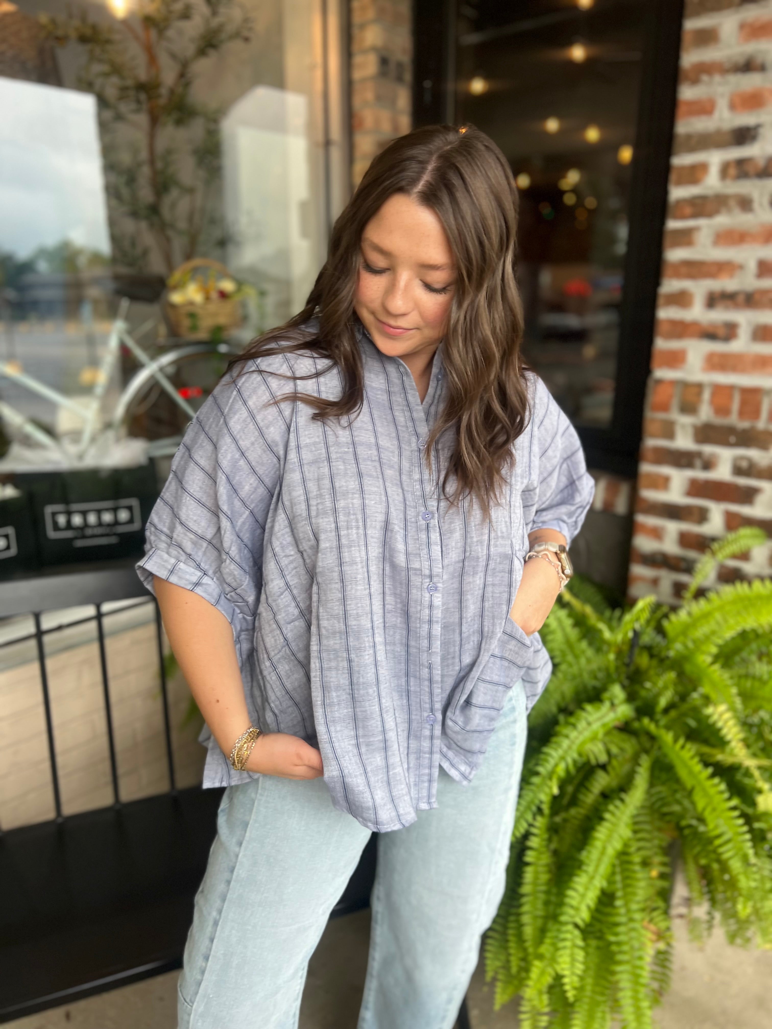 Blue Oversized Stripe Blouse