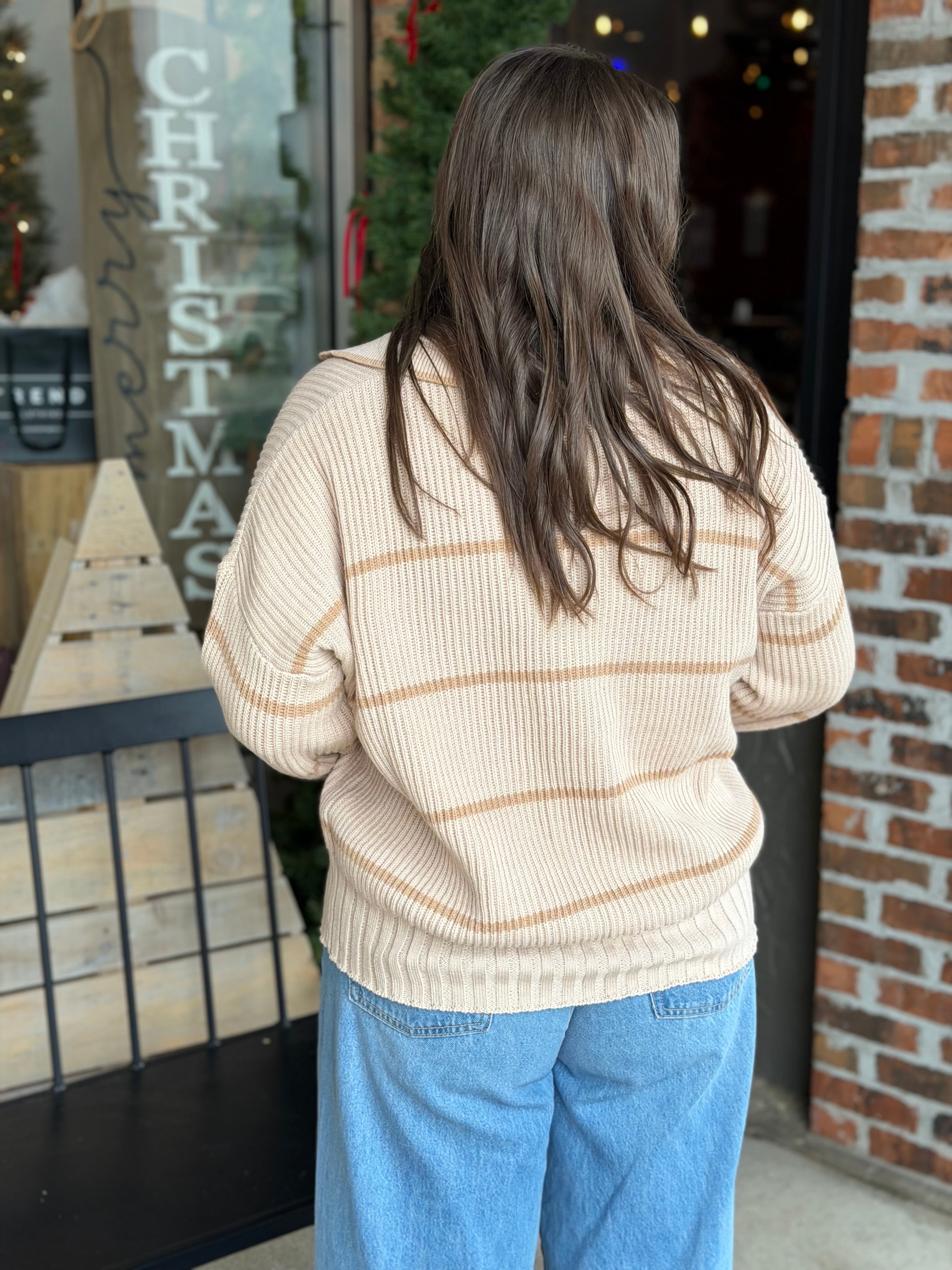 Oatmeal Stripe Collared Sweater - FINAL SALE