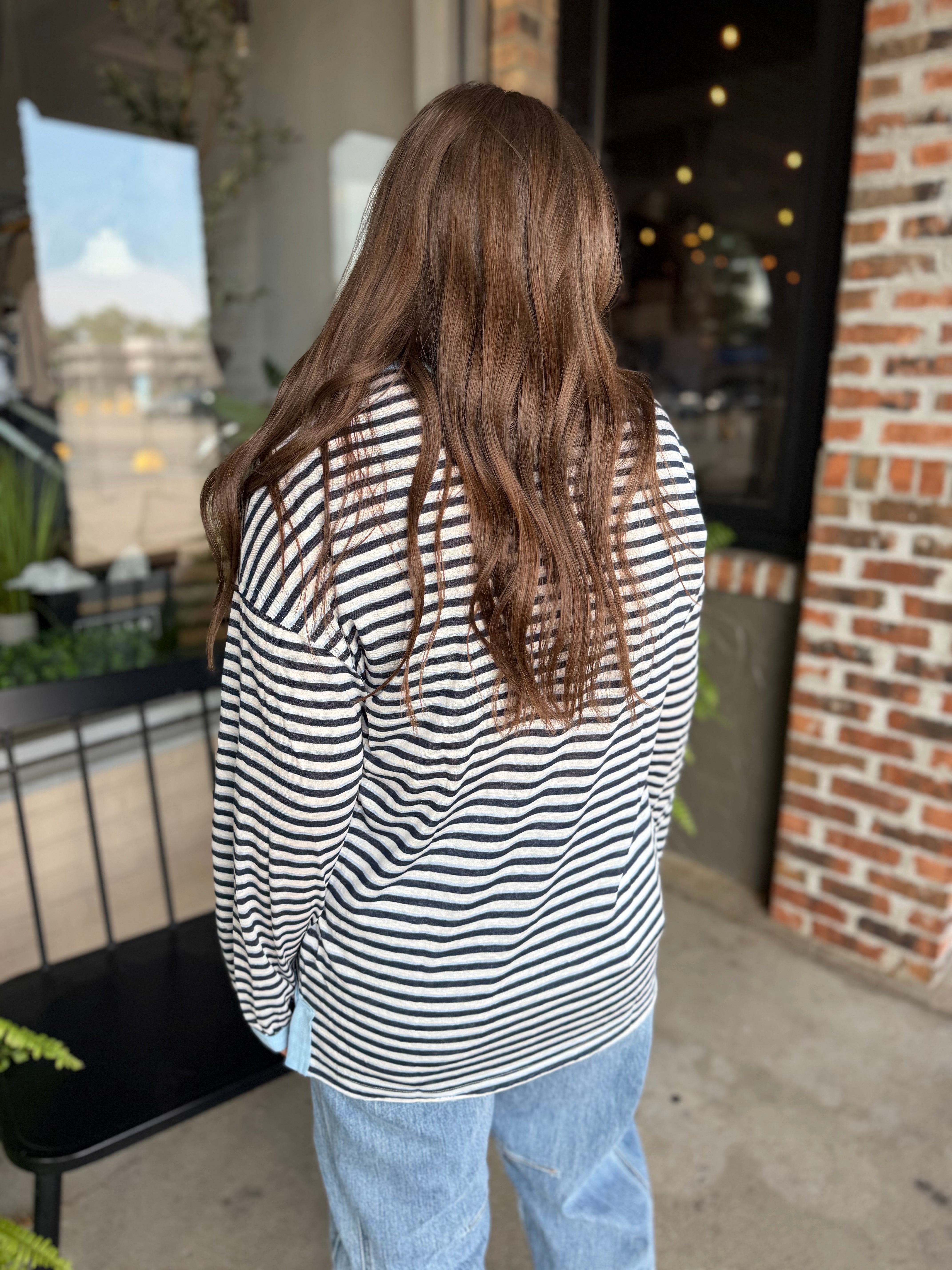 Blue Striped Jersey Long Sleeve Top