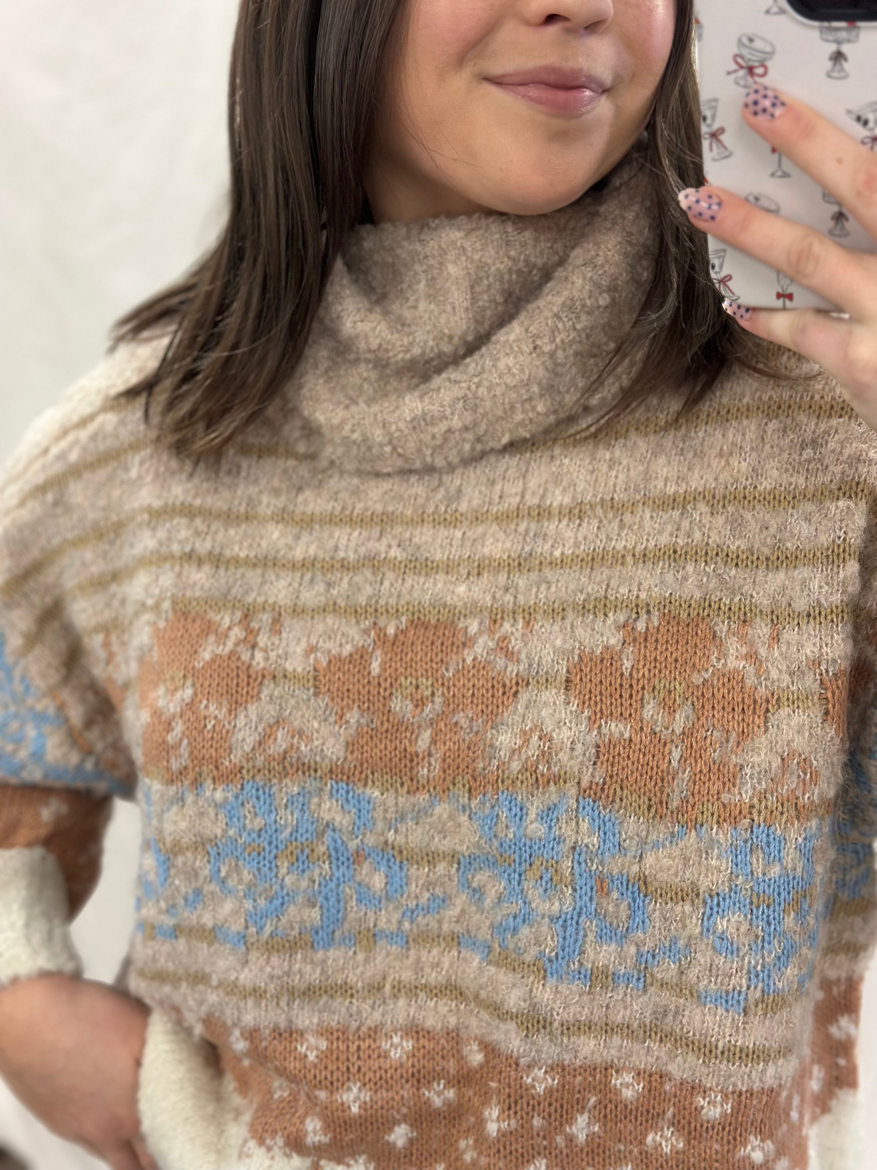 Oatmeal Multicolored Turtleneck - FINAL SALE