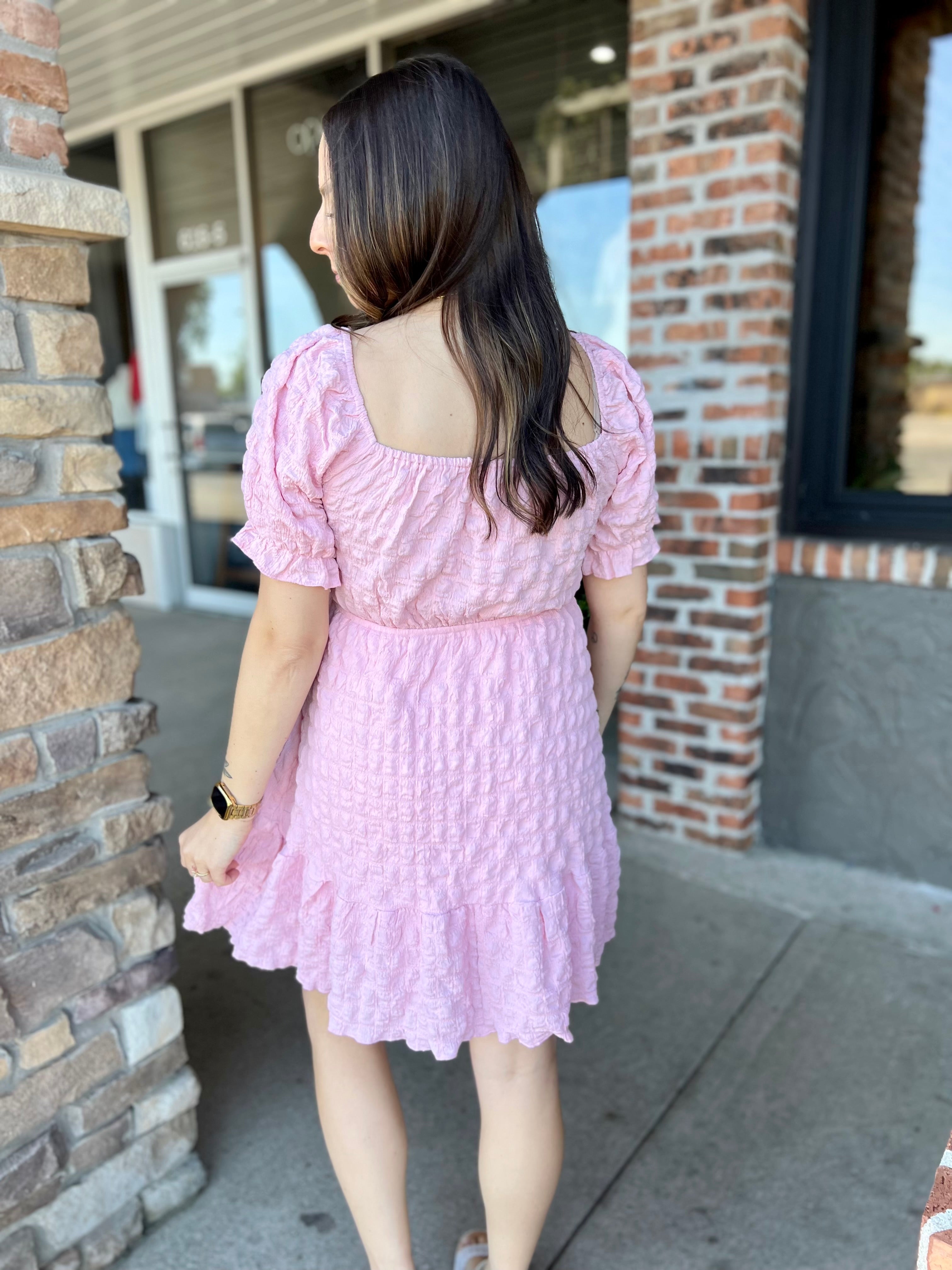 Pink Square Neck Dress