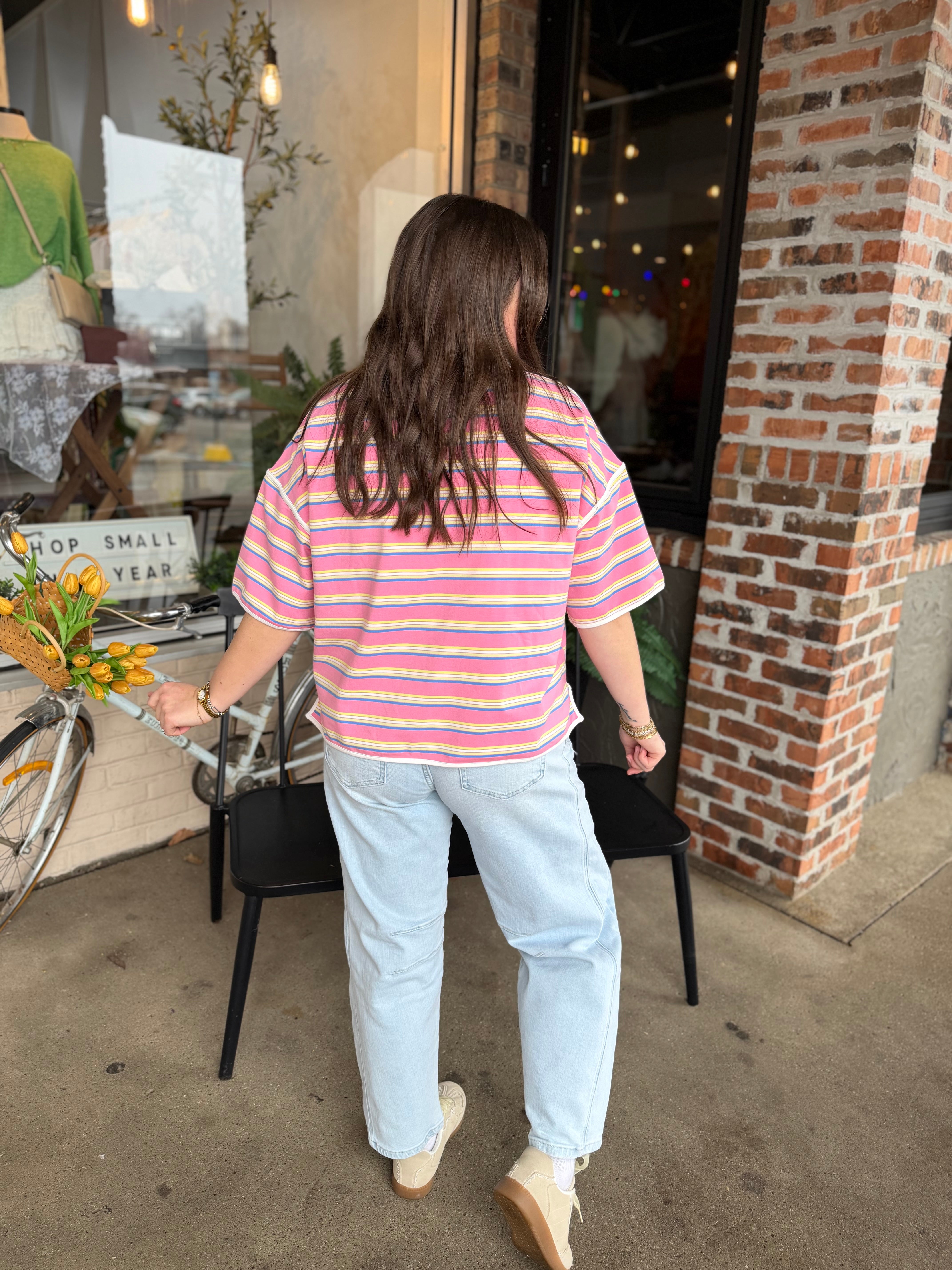 Pink Combo Striped Oversized Top