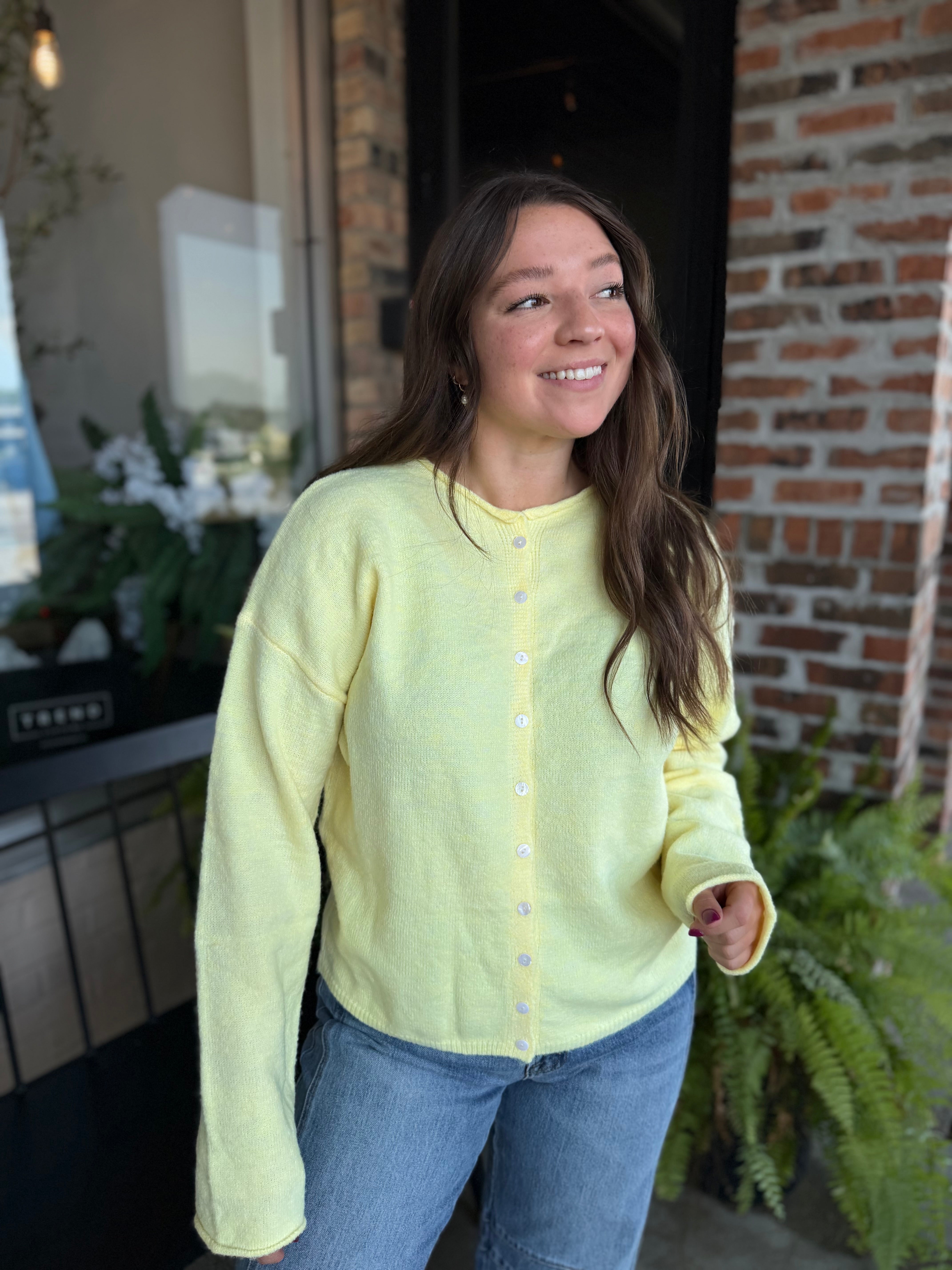 Yellow Button Down Cardigan Top