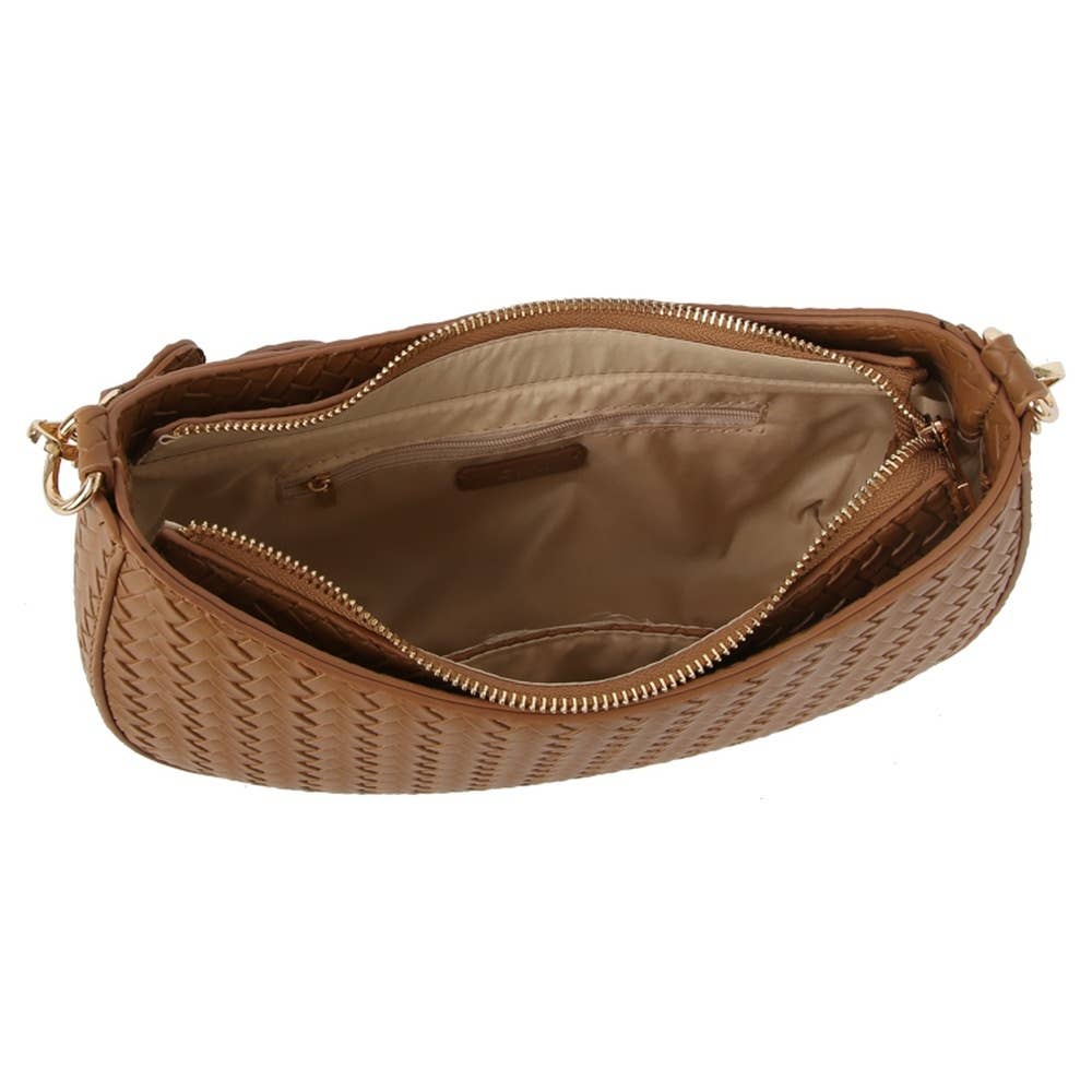 Black Twisted Handle Woven Shoulder Bag