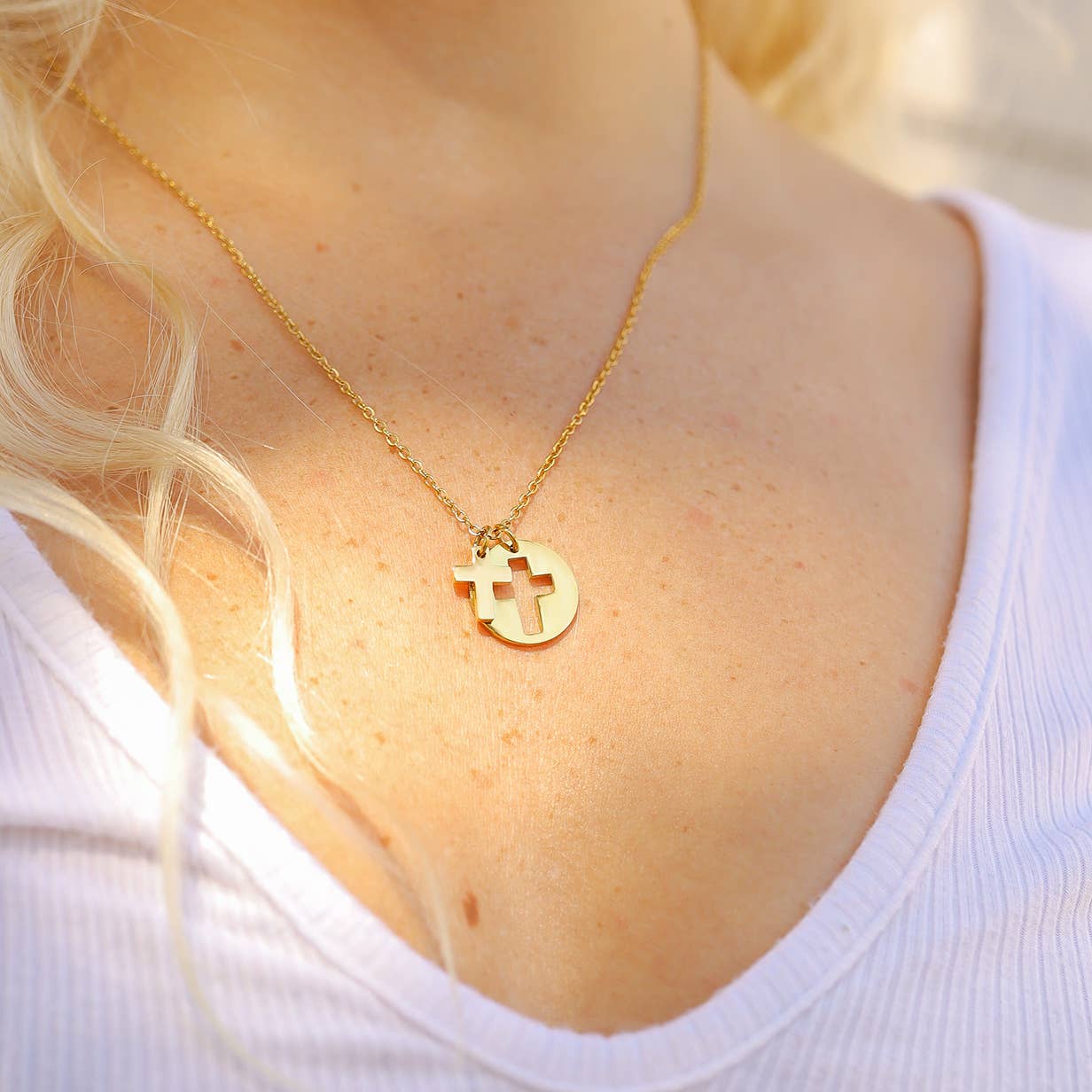 Rose Gold Cross Cutout Necklace