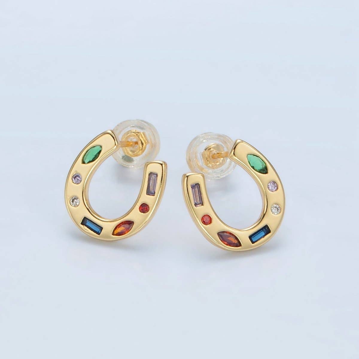 Gold Filled Multicolor Horseshoe Stud Earrings