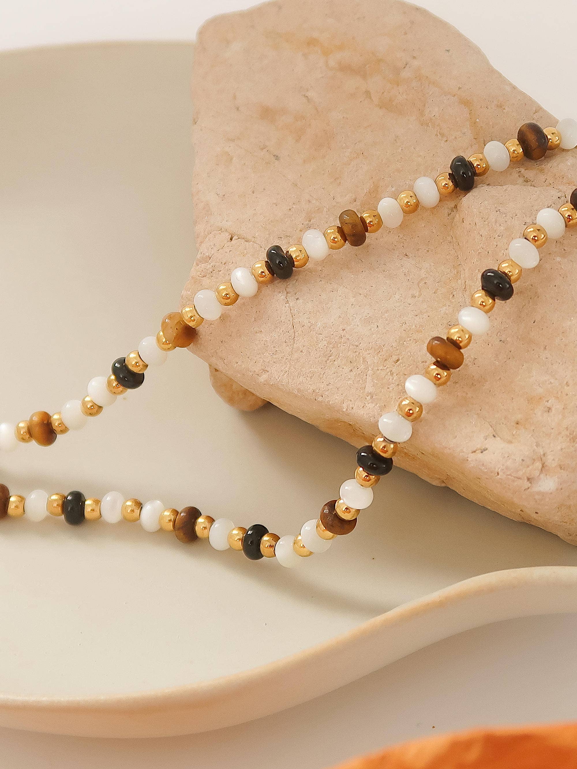 Brown 18K Gold Non-Tarnish Beaded Necklace