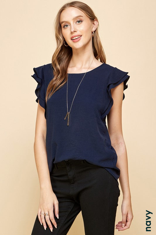 Navy Top with Ruffles - FINAL SALE