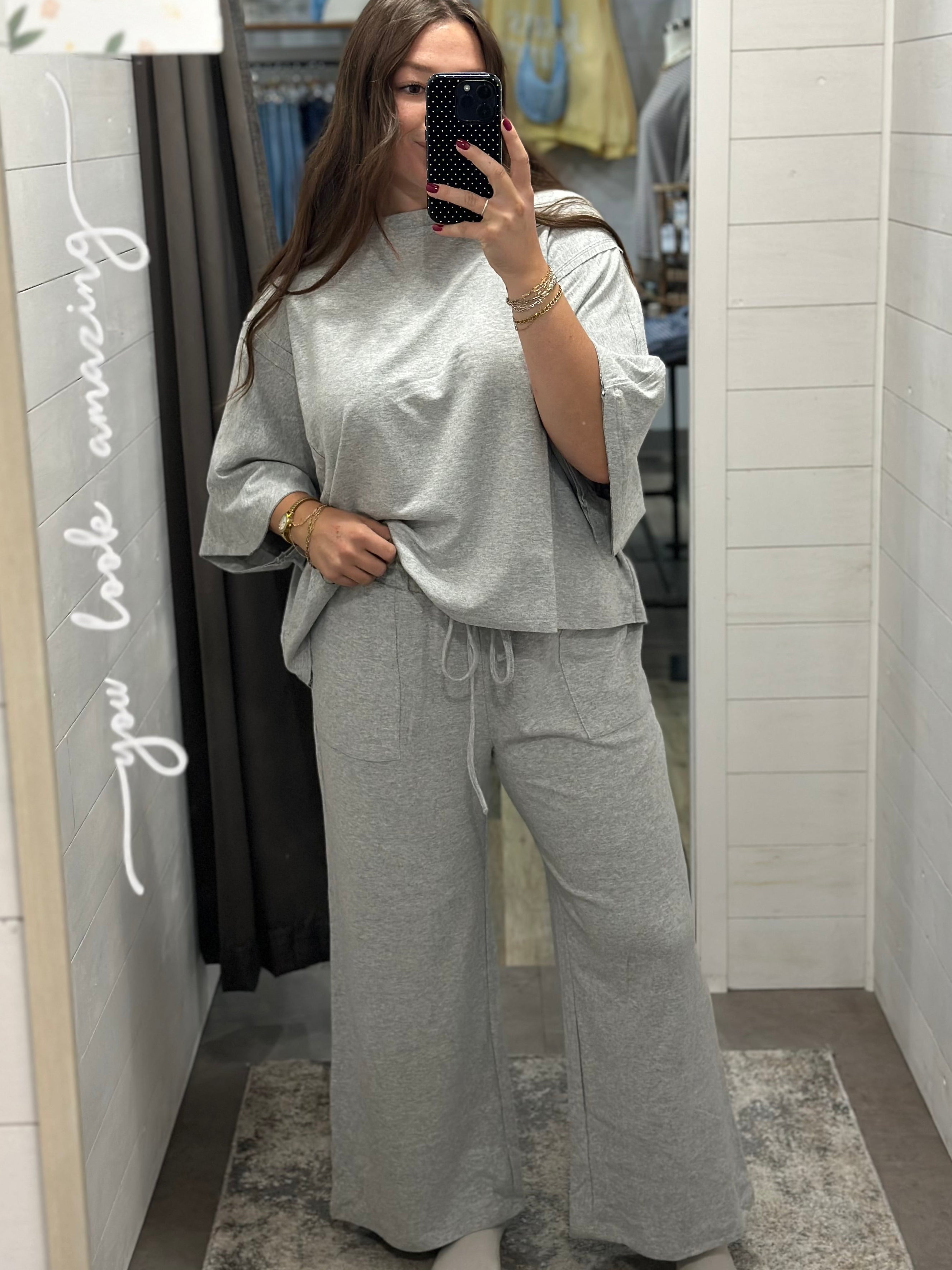 Grey Brushed Wide Leg Pants