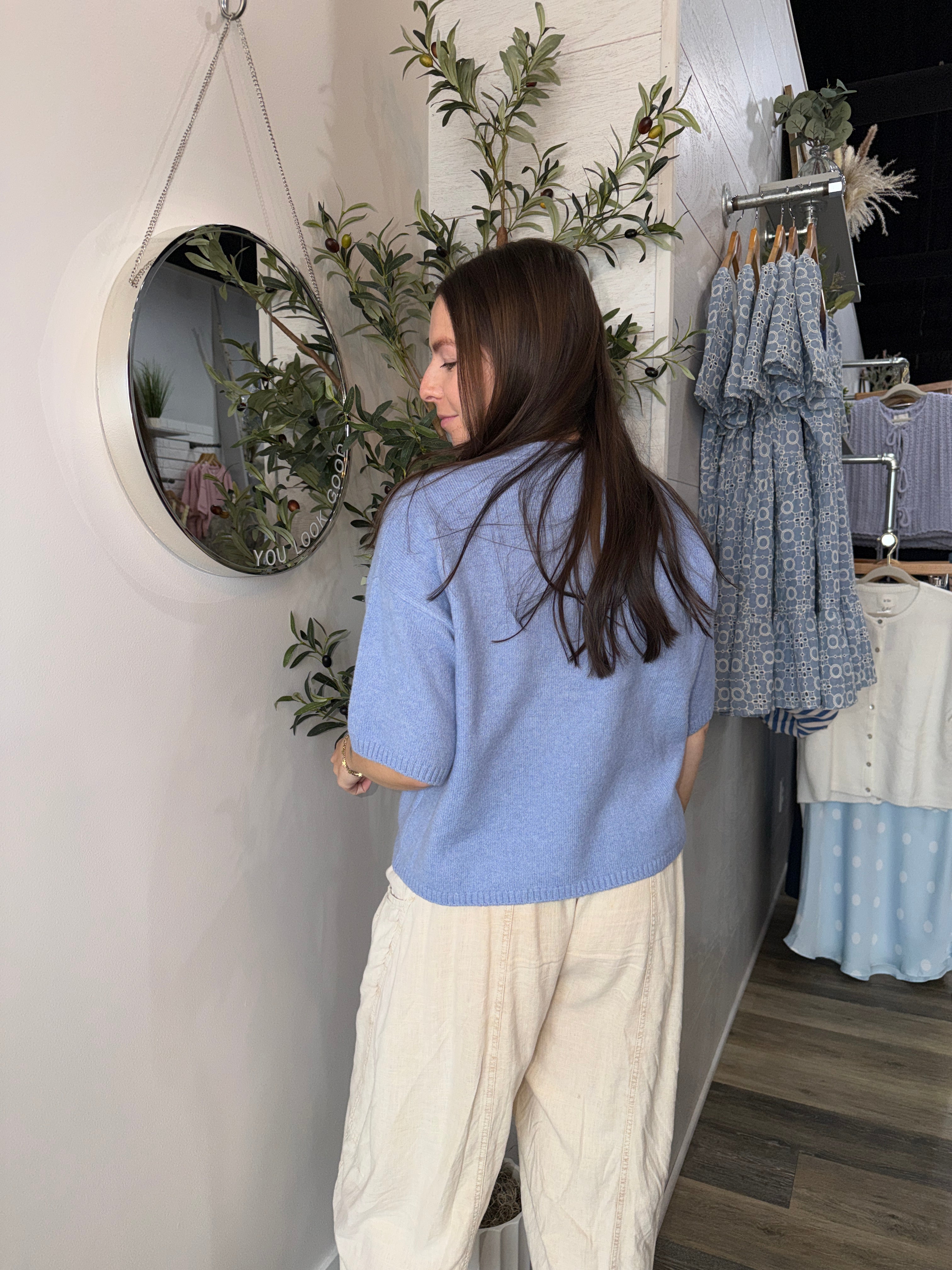 Blue Boxy Short Sleeve Sweater - FINAL SALE