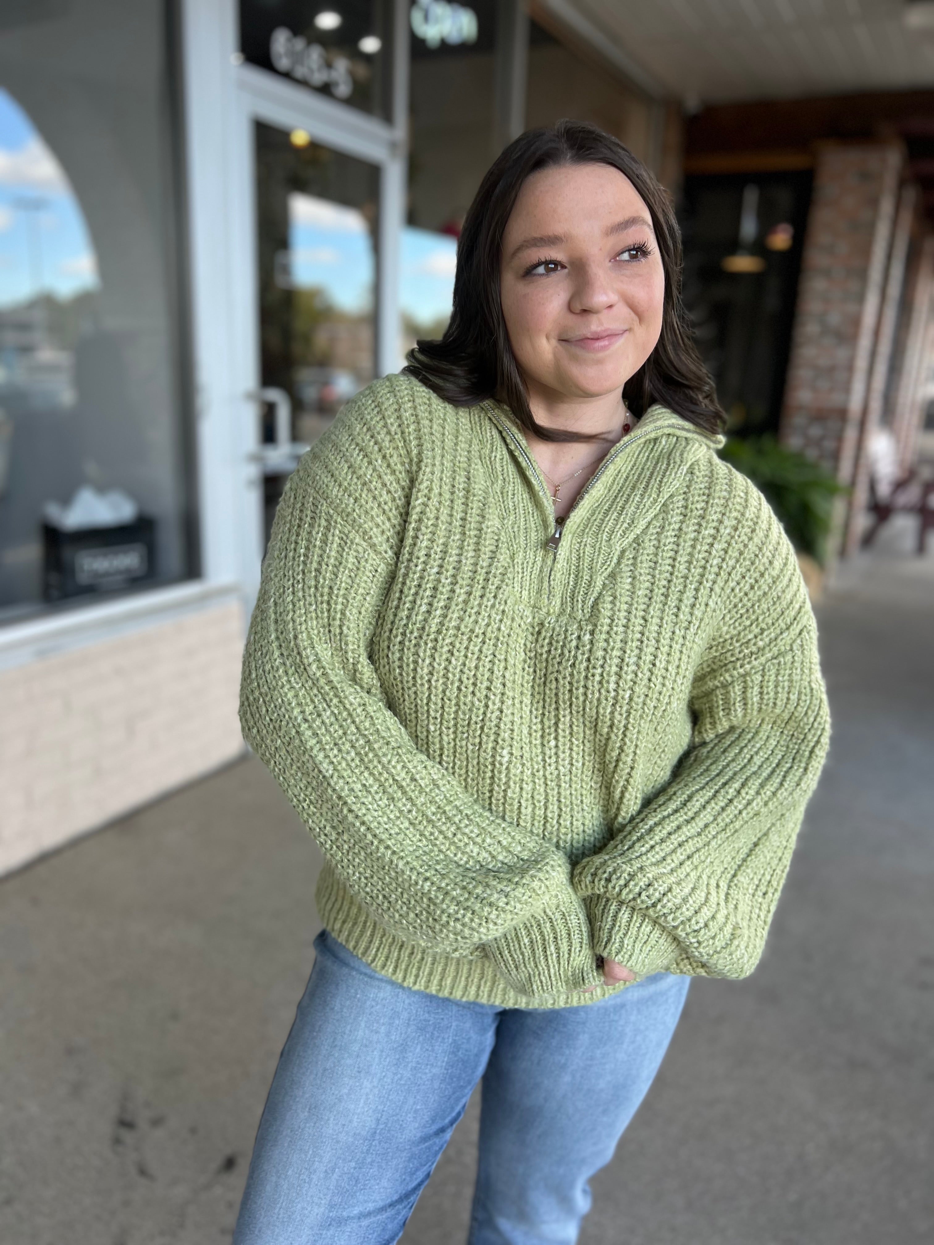 Pistachio Quarter Zip Polo Sweater