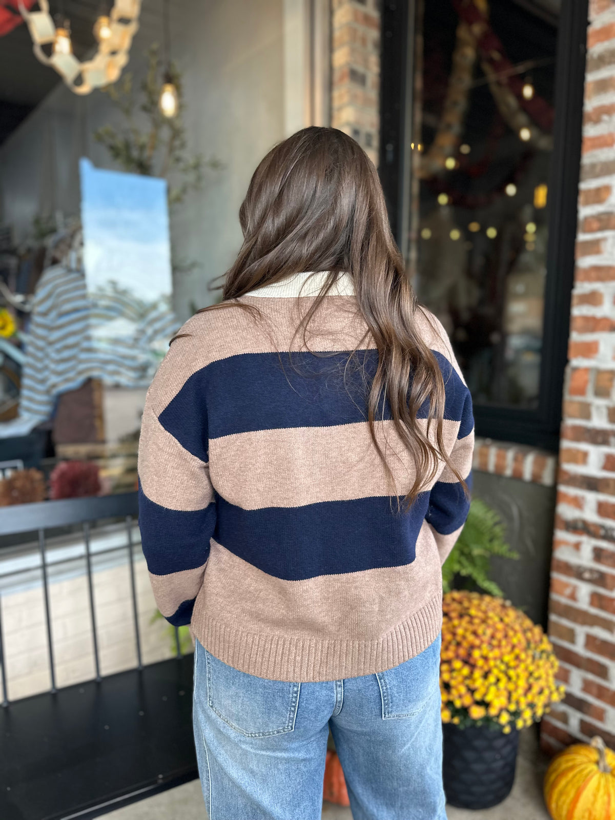 Mocha Color Block Collared Sweater