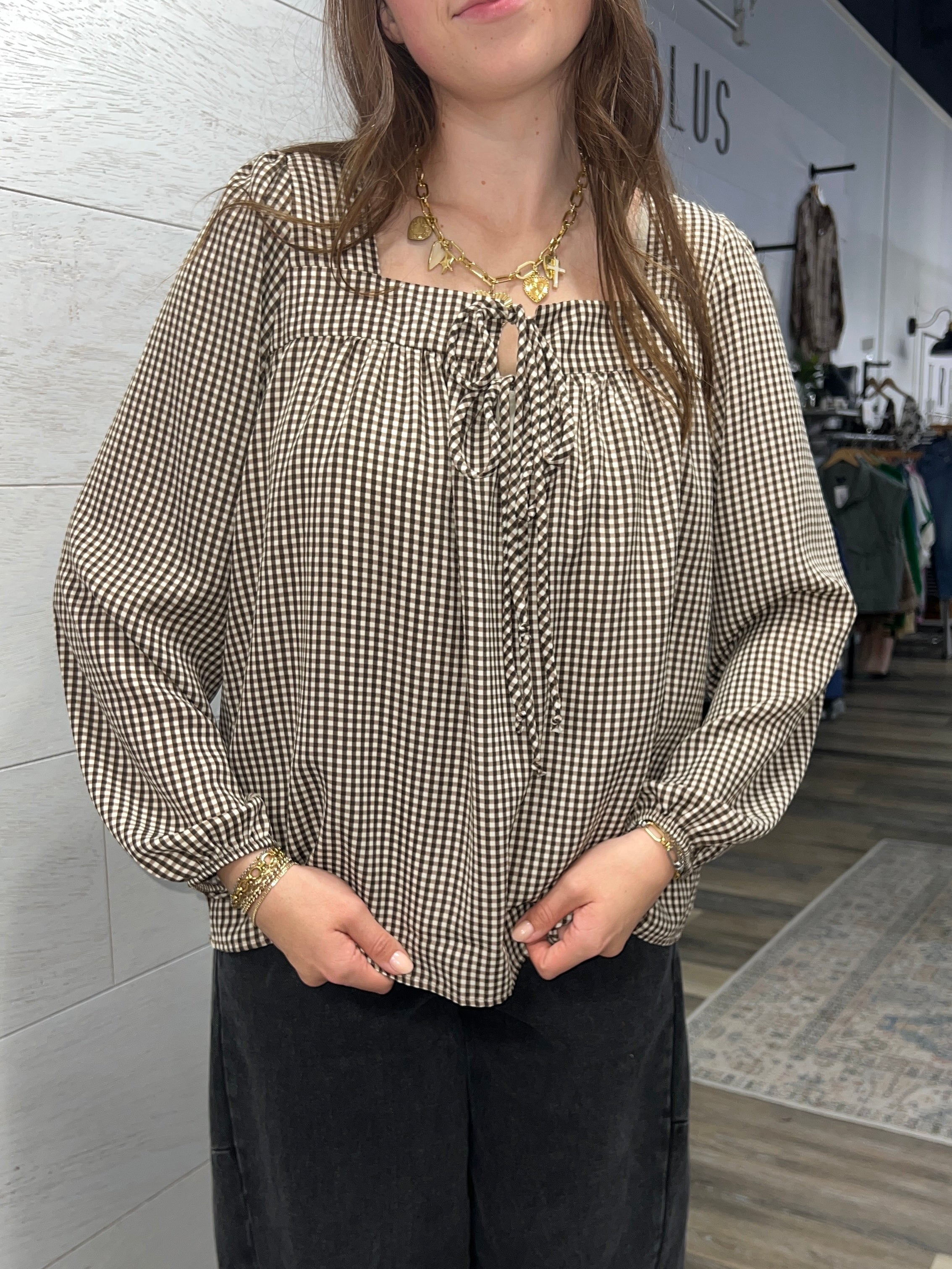 Brown Check Blouse