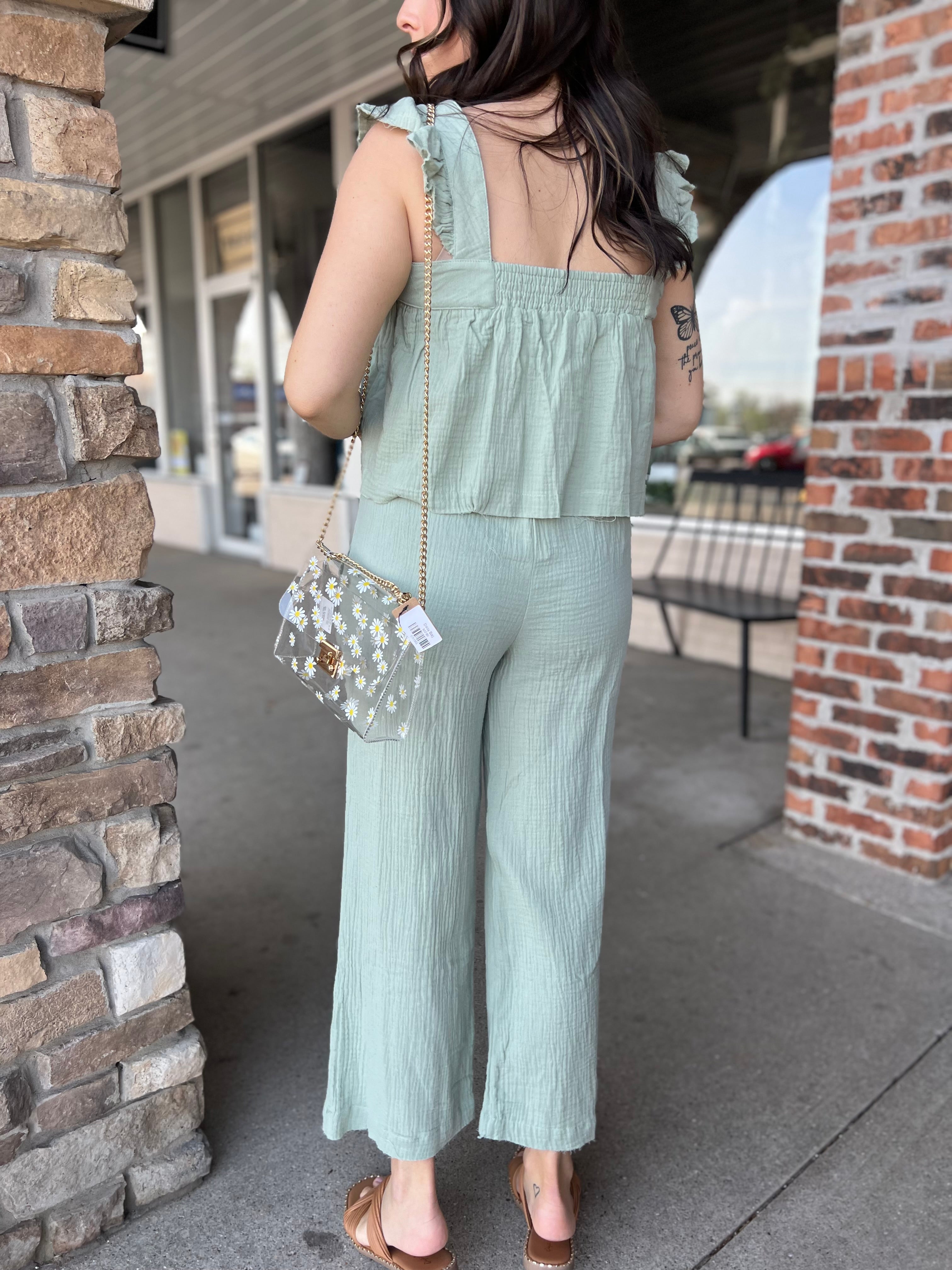 Sage Ruffle Top & Wide Leg Pant Set