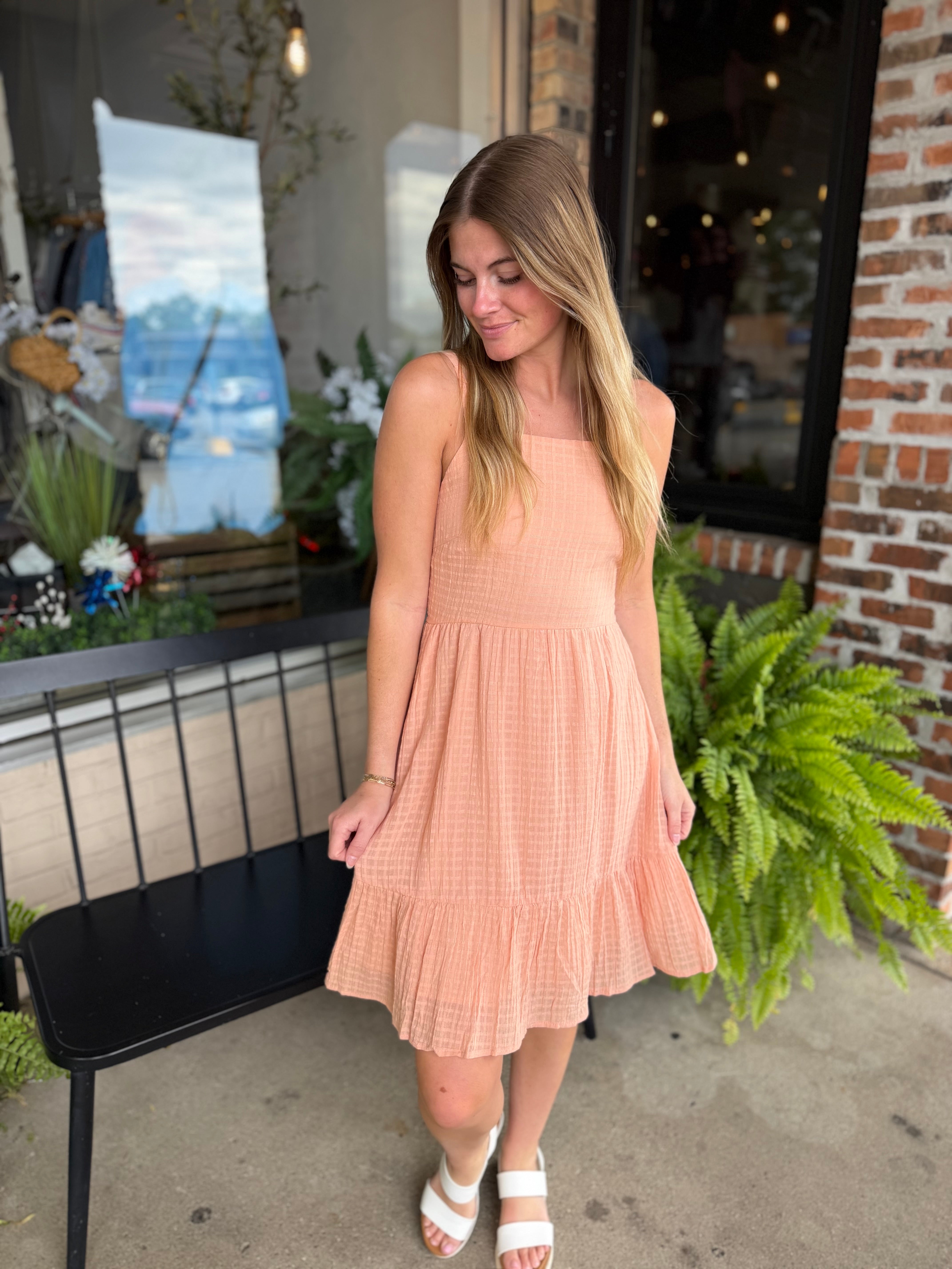 Blush Textured Sleeveless Bow Back Dress