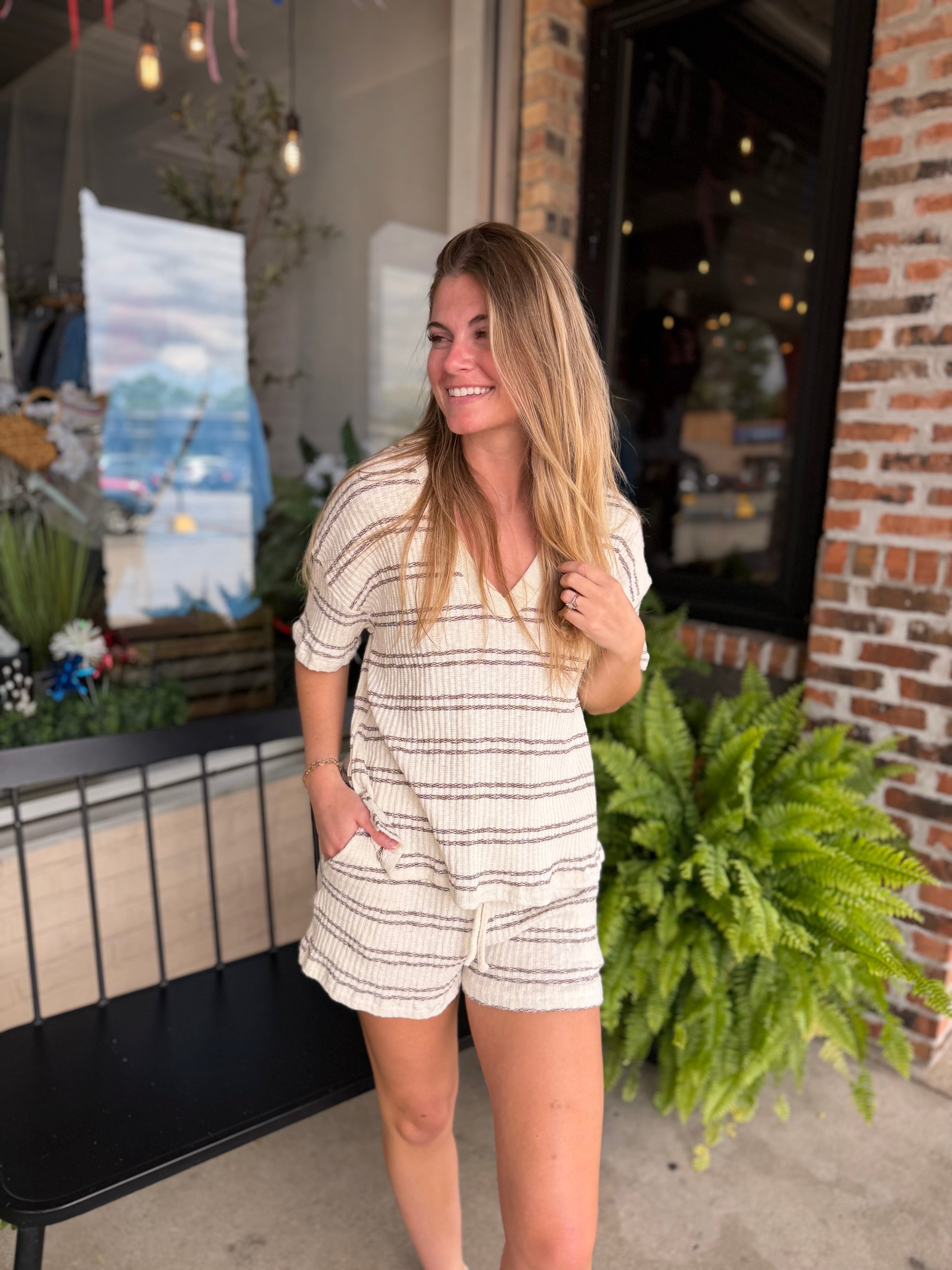 Brown Marled Stripe Shorts