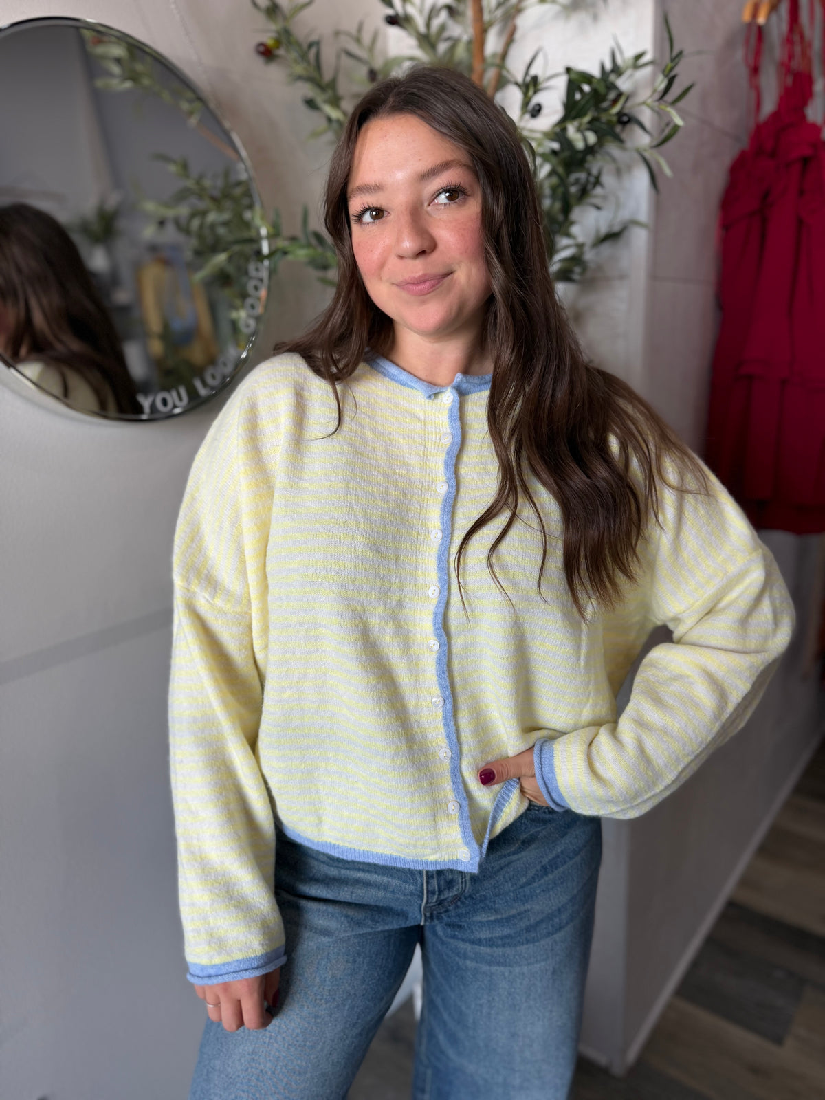 Yellow Stripe Raw Edge Sweater