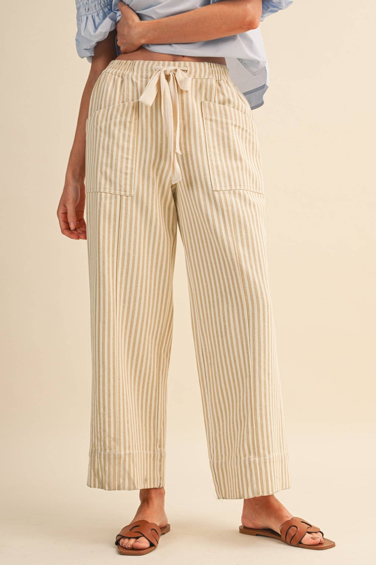 Taupe Stripe Wide Leg Pants