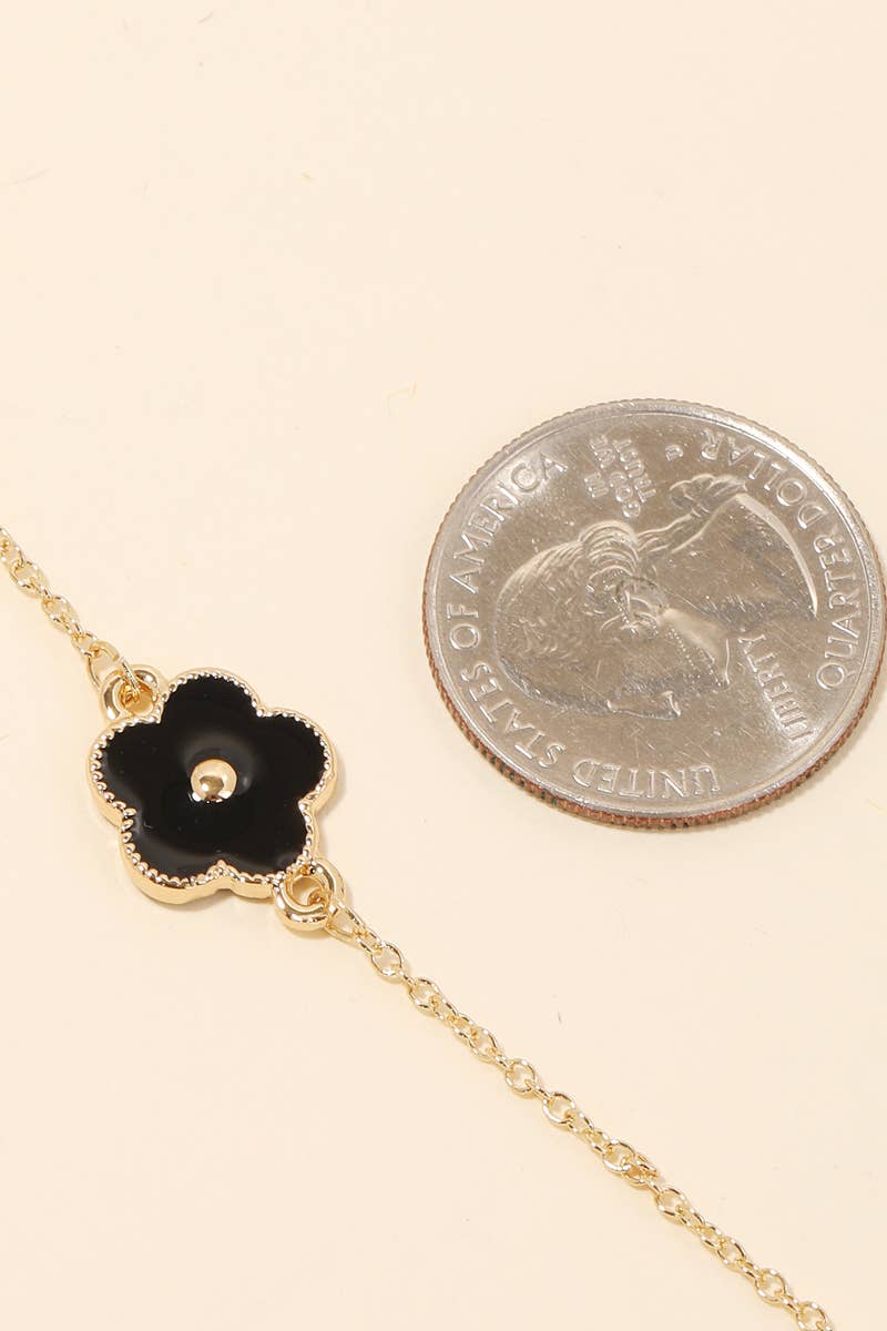 Black Flower Charm Necklace