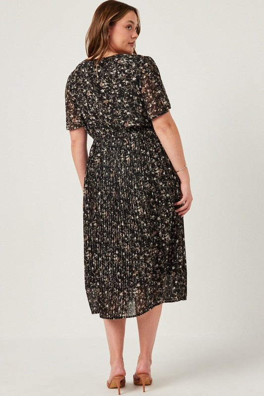 Plus Black Floral Midi Dress