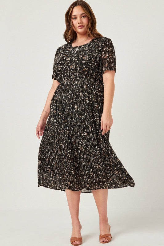 Plus Black Floral Midi Dress