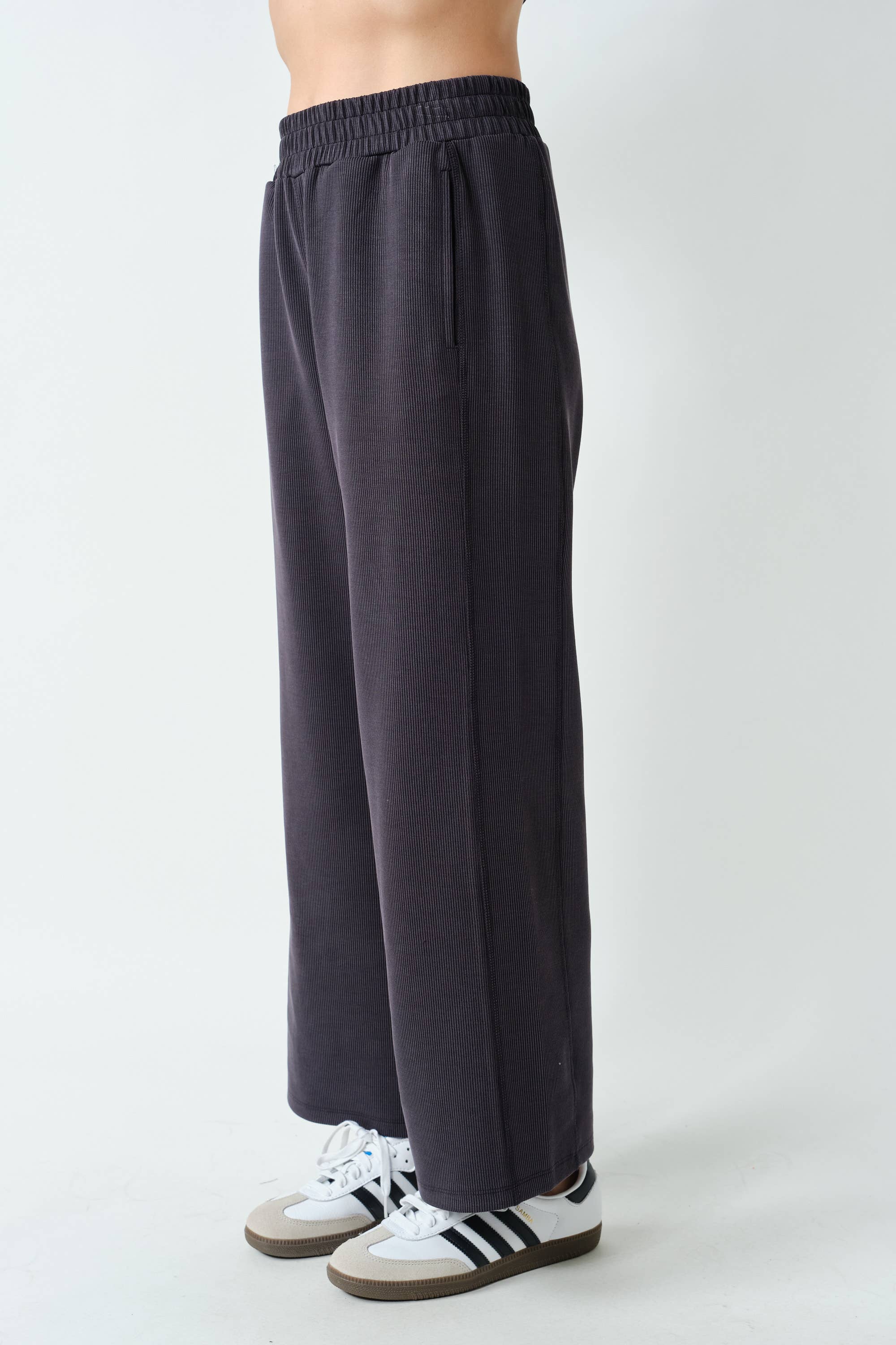 Black Sand Wash Rib Wide-Leg Pants