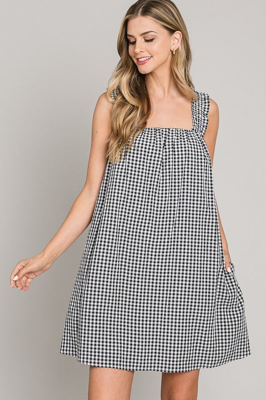 Ruffle Strap Gingham Dress