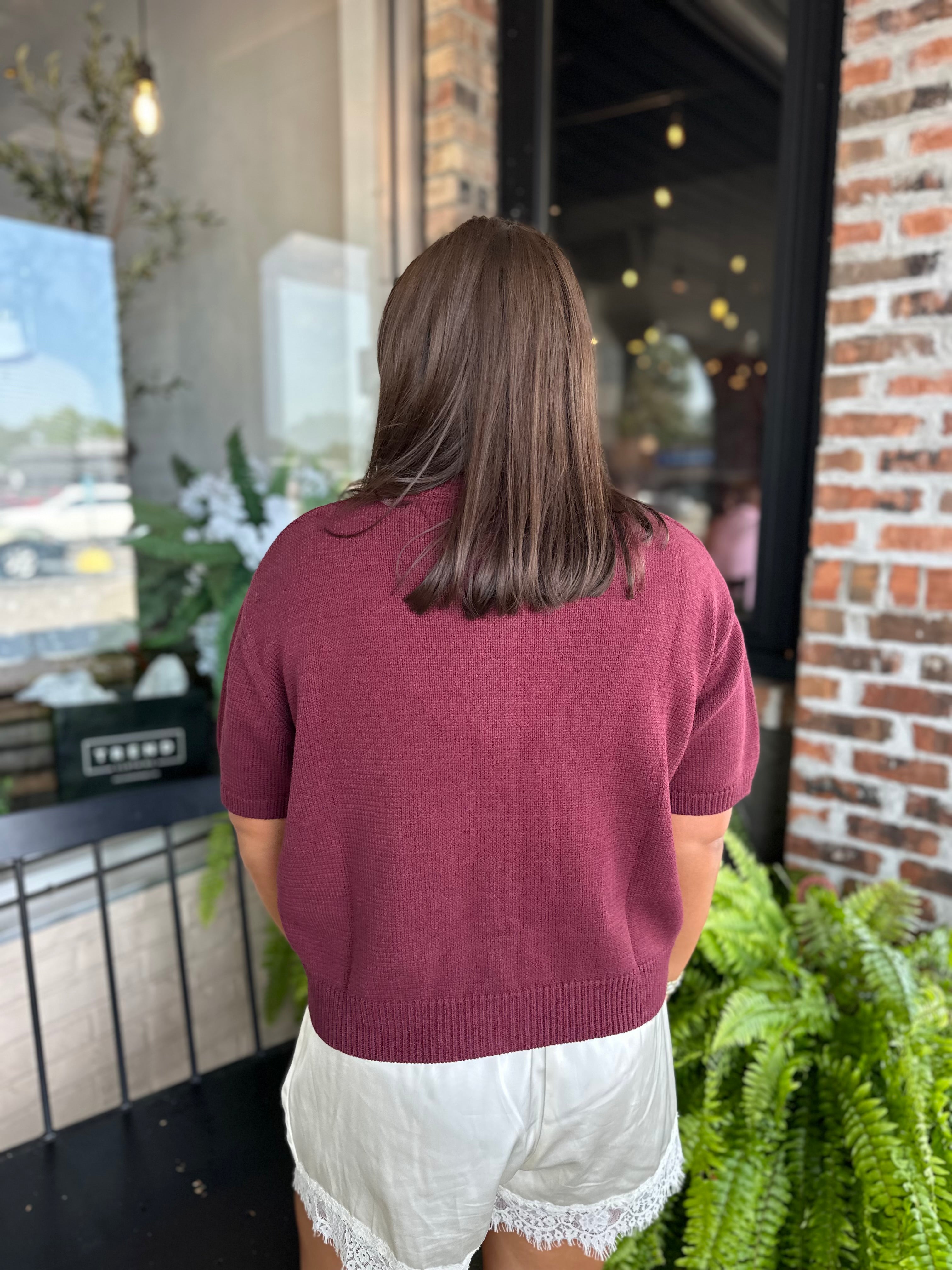 Burgundy Short Sleeve Sweater Cardi