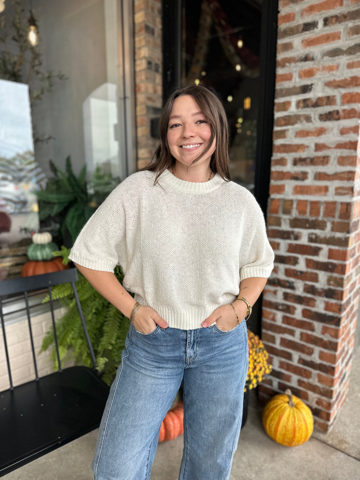 Cream Short Sleeve Sweater Top - FINAL SALE