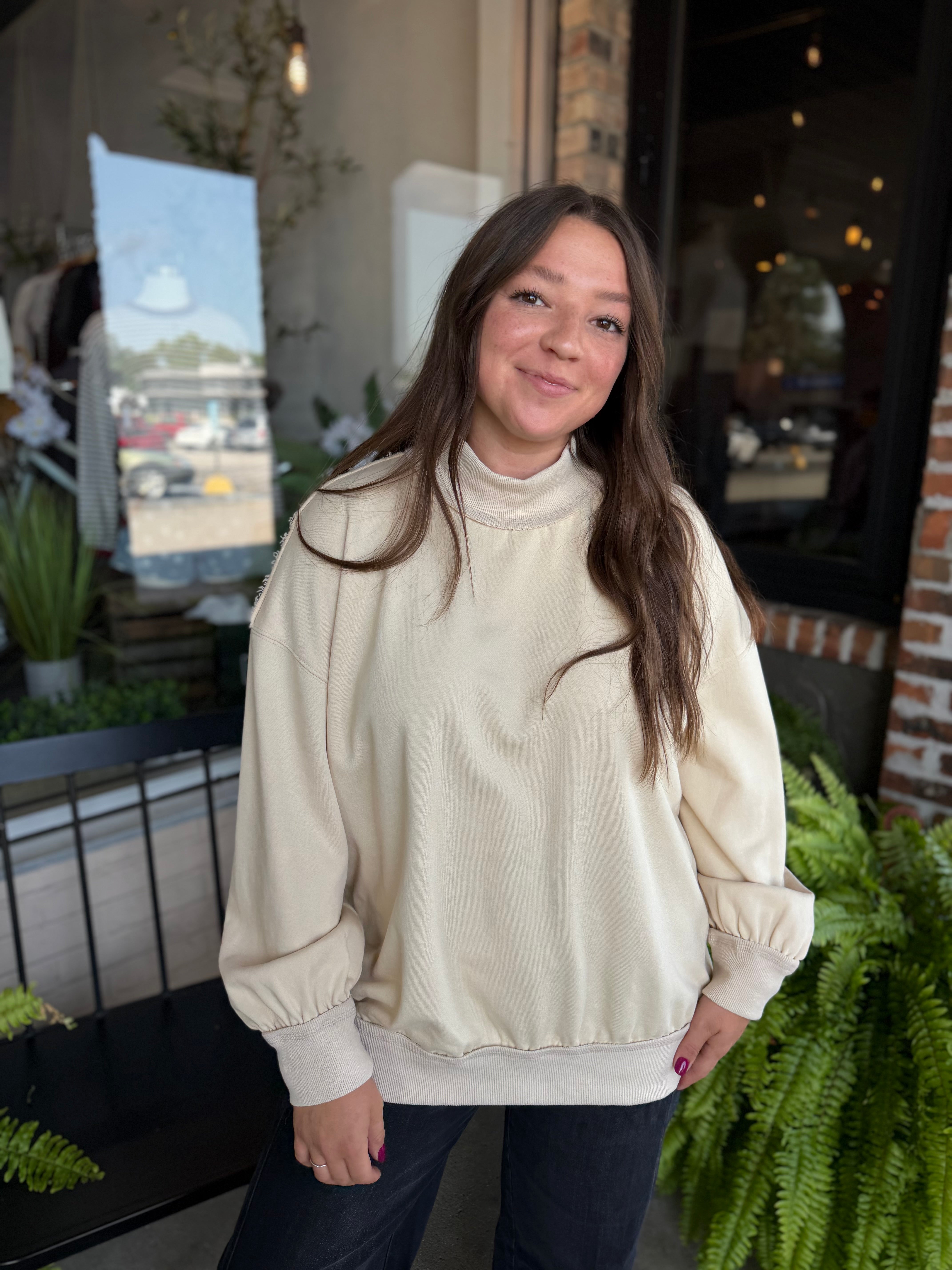 Cream Oversized Mock Neck Sweatshirt