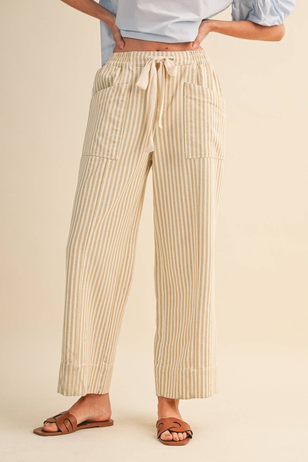 Taupe Stripe Wide Leg Pants