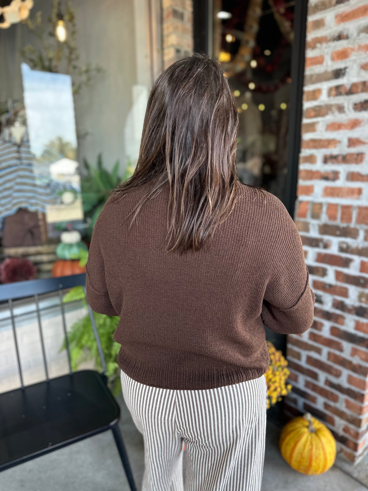 Brown Raw Edge Knit Top