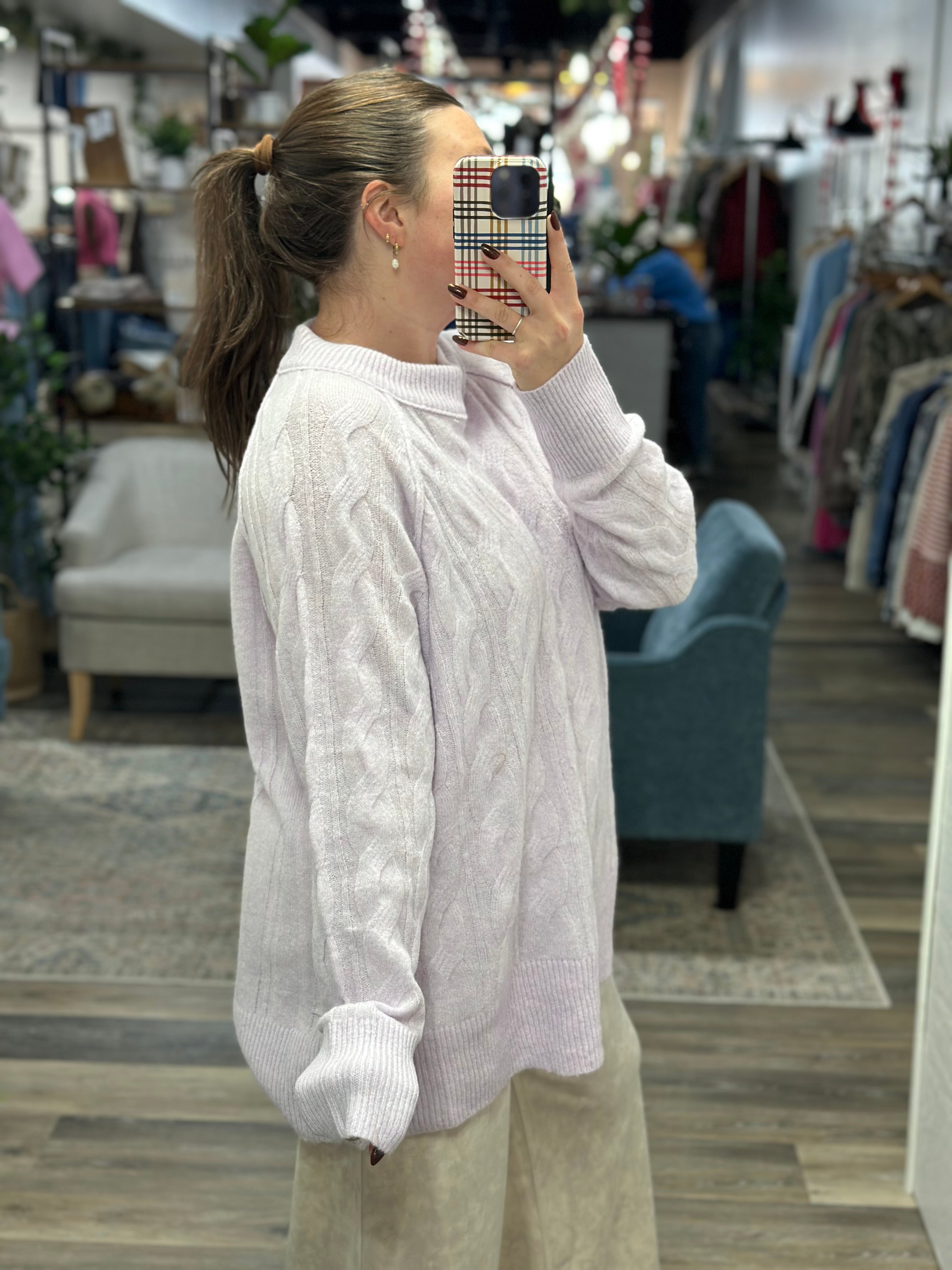 Lilac Cable Knit Pullover