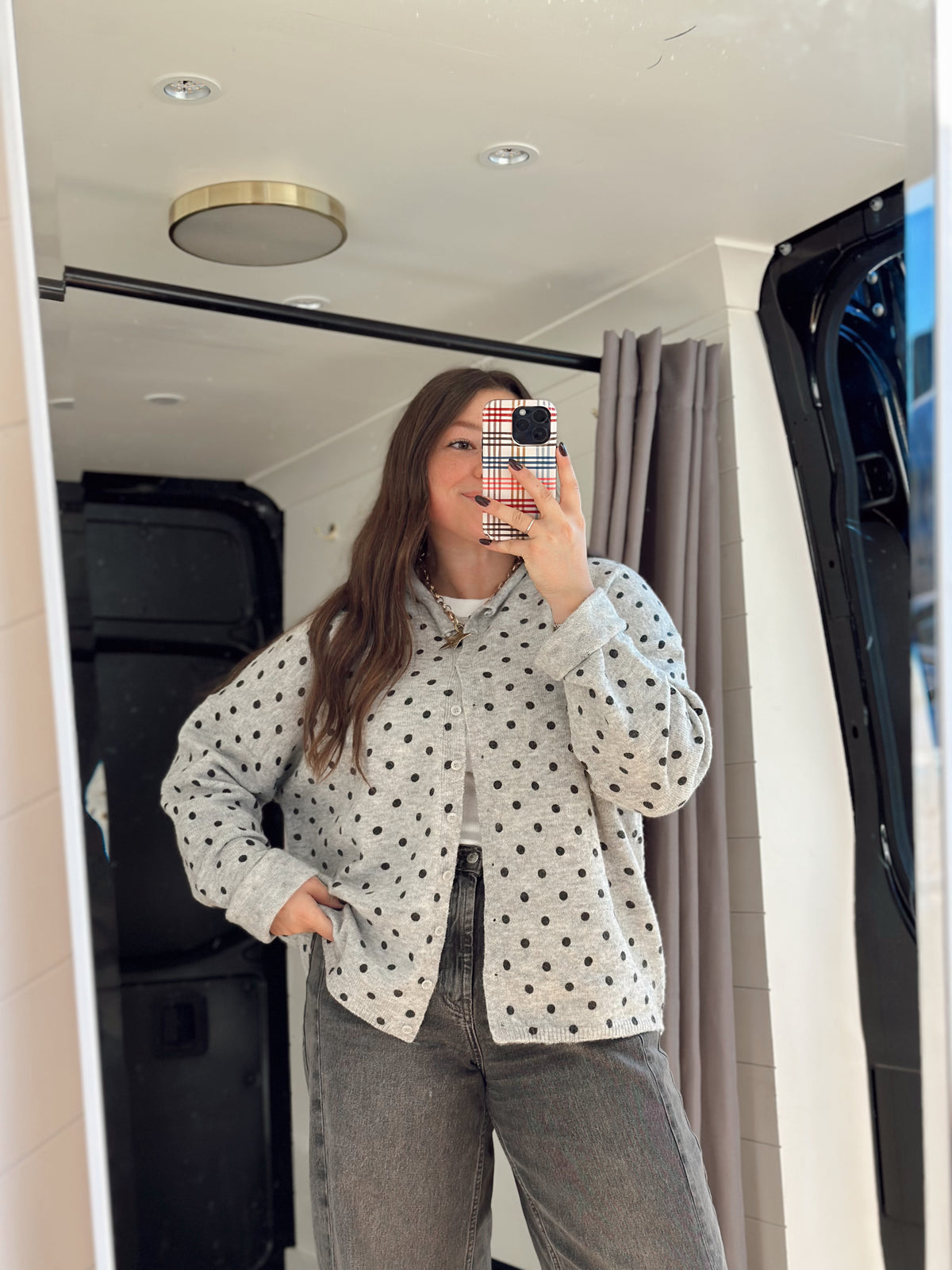 Grey Polka Dot Knit Cardigan