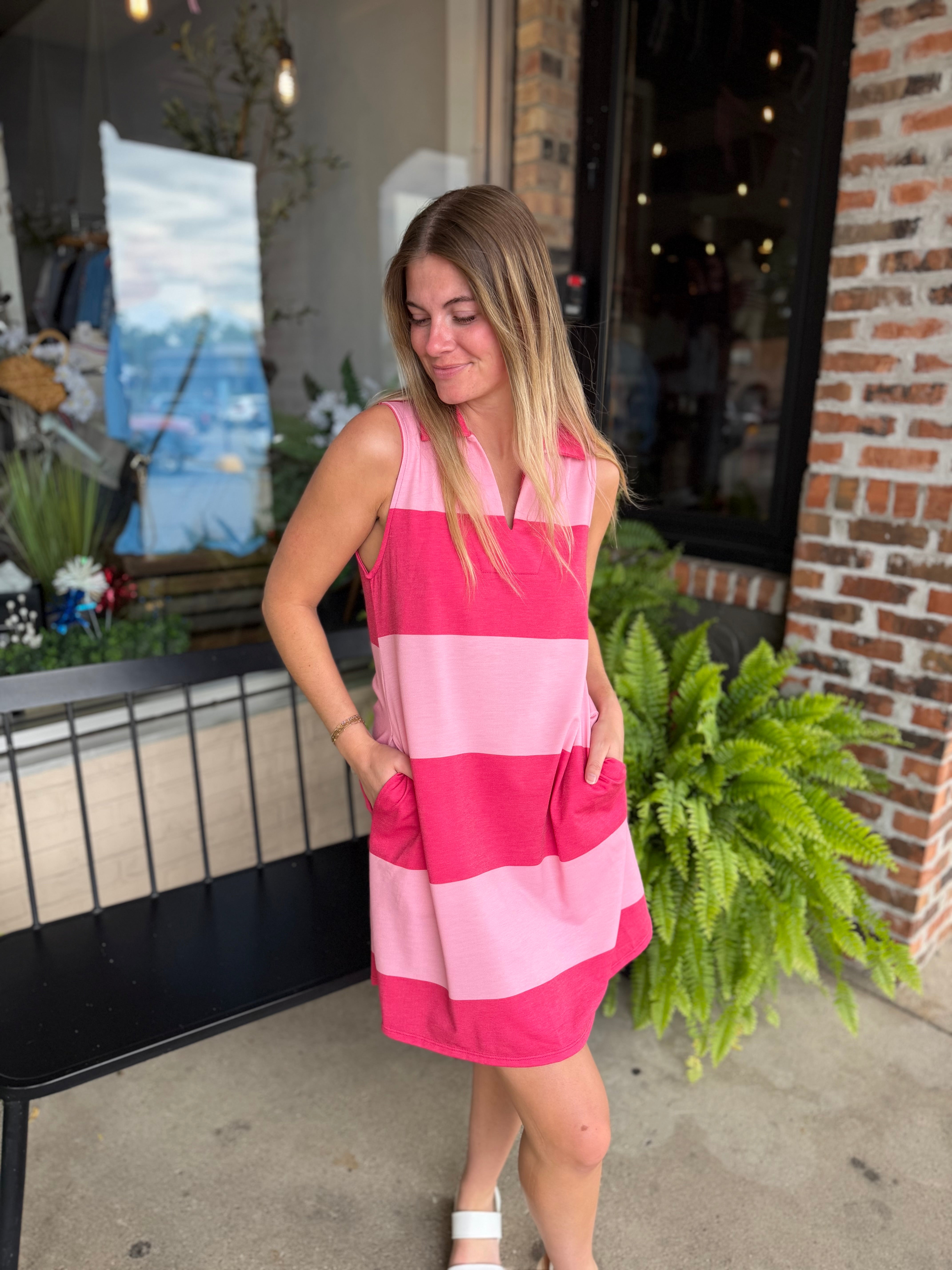Pink Block Collared Dress