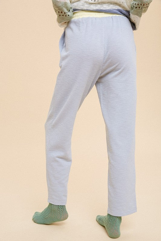 Blue Textured Knit Bottoms