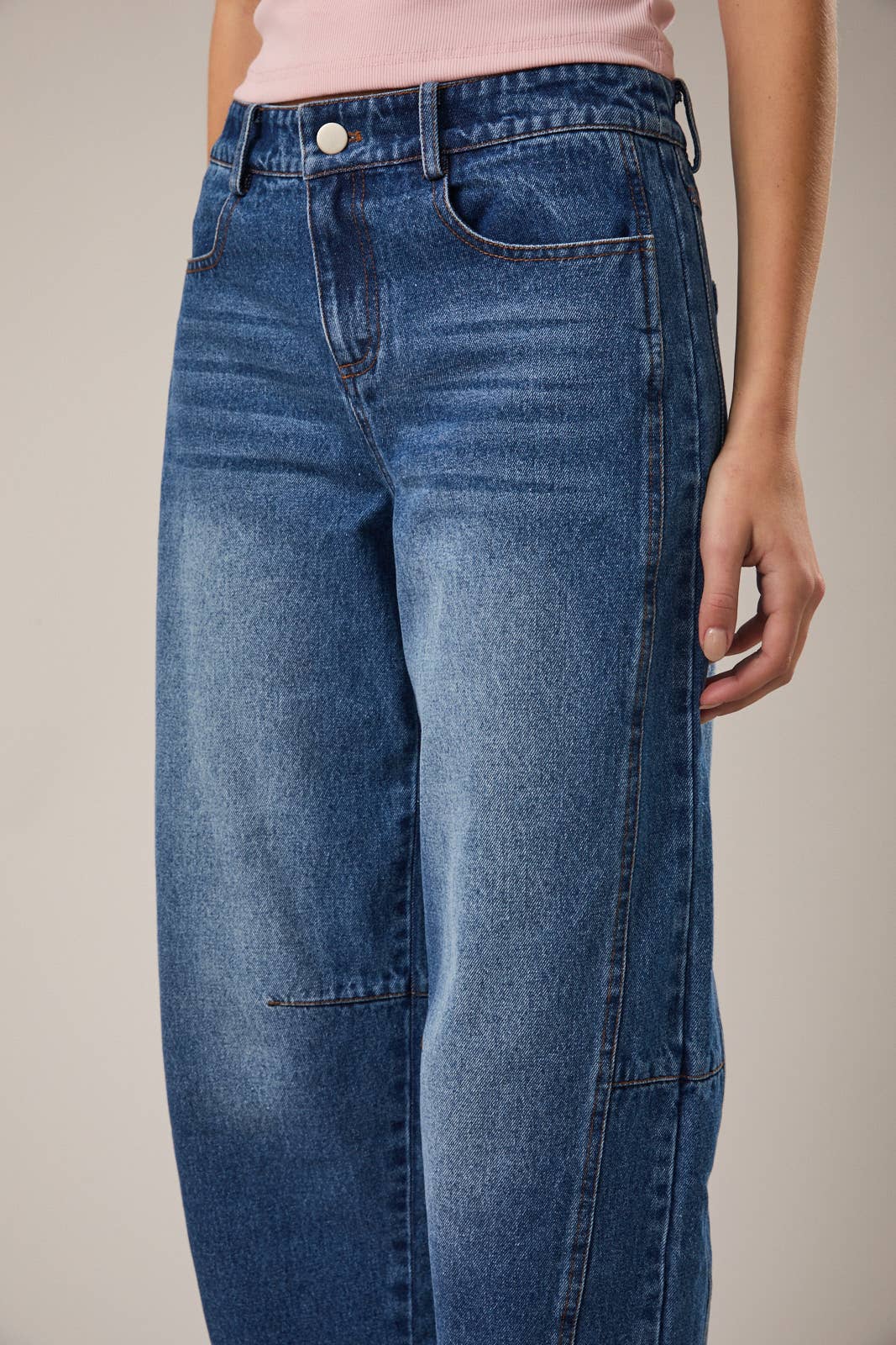 Dark Wash Mid Rise Barrel Jeans