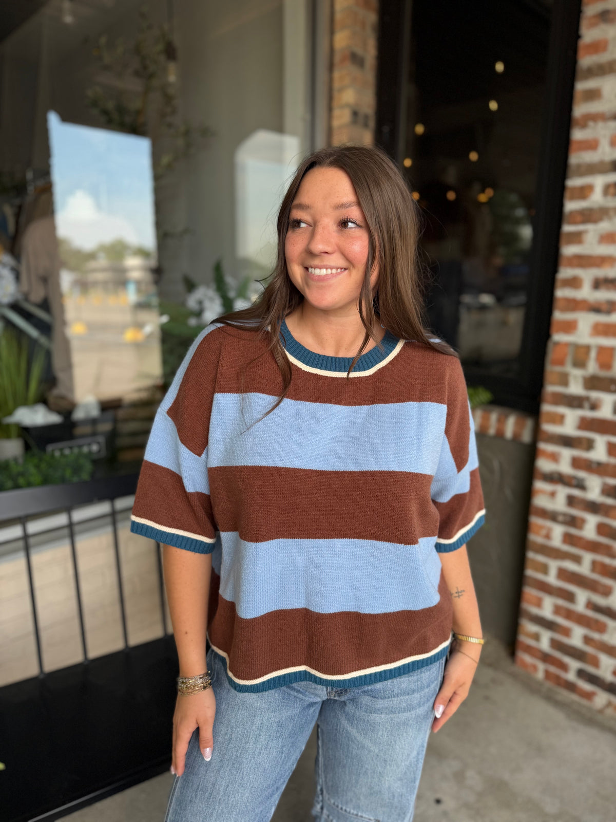 Brown and Blue Wide Stripe Sweater - FINAL SALE